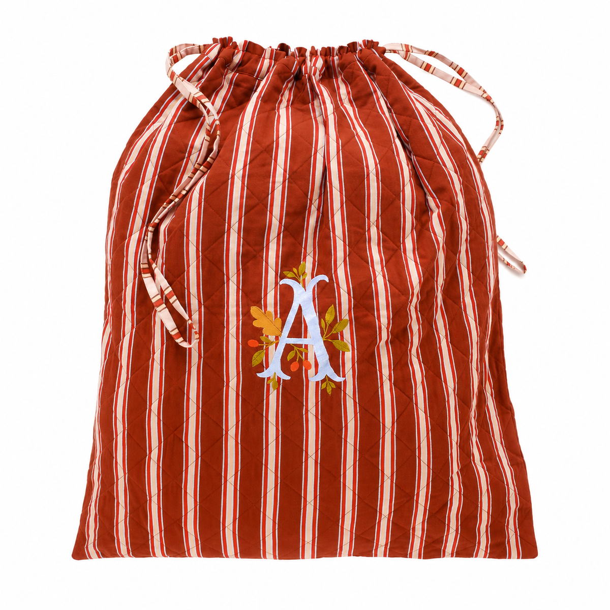Personalised Santa's gift sack with letter embroidery, Pop stripe cacao
