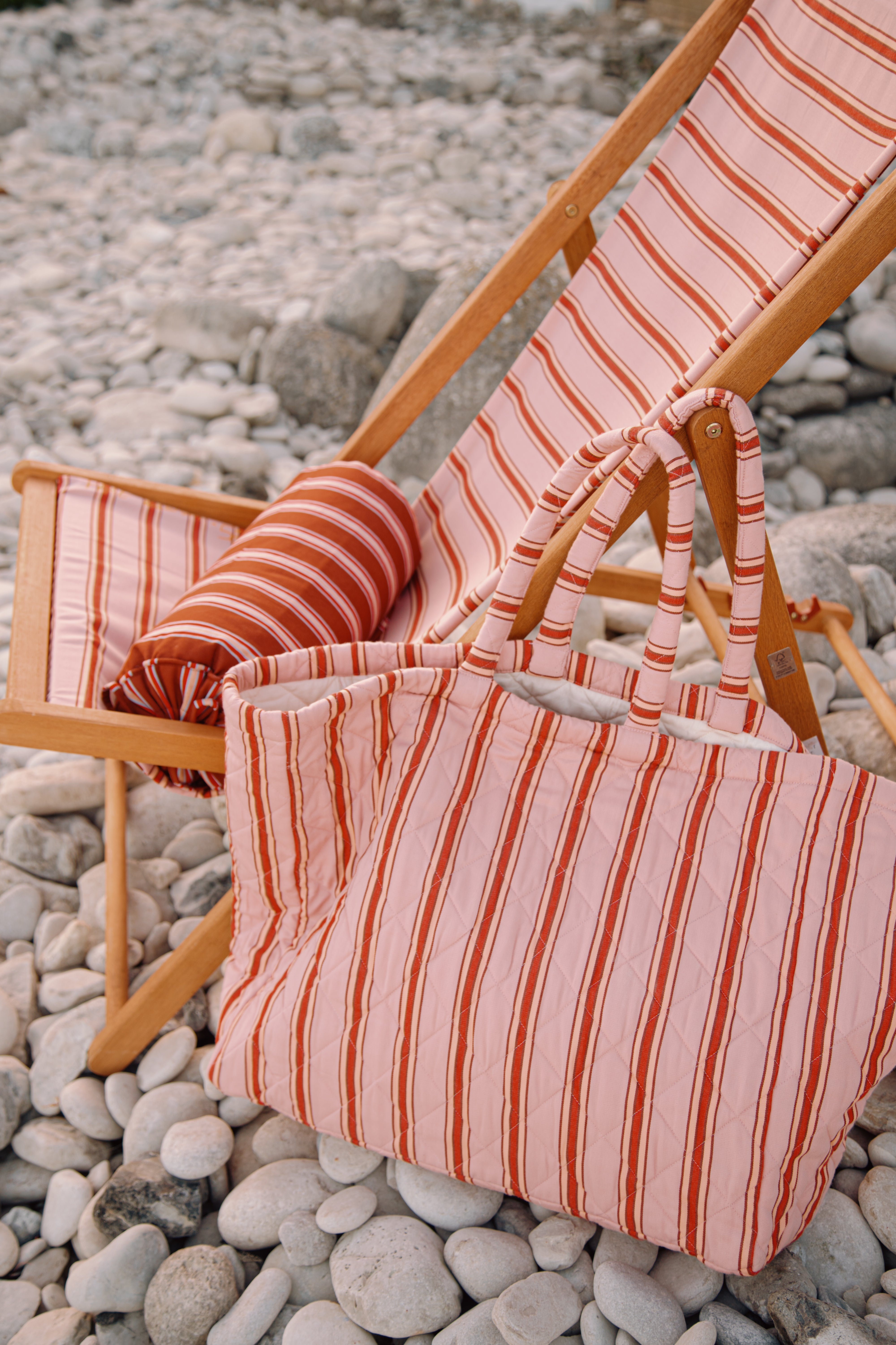 Pink cherry pop stripe large quilted bag