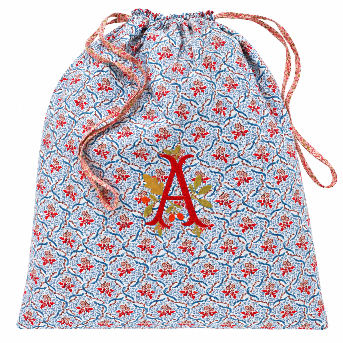 Personalised Santa's gift sack with letter embroidery, Rosalie Vine navy