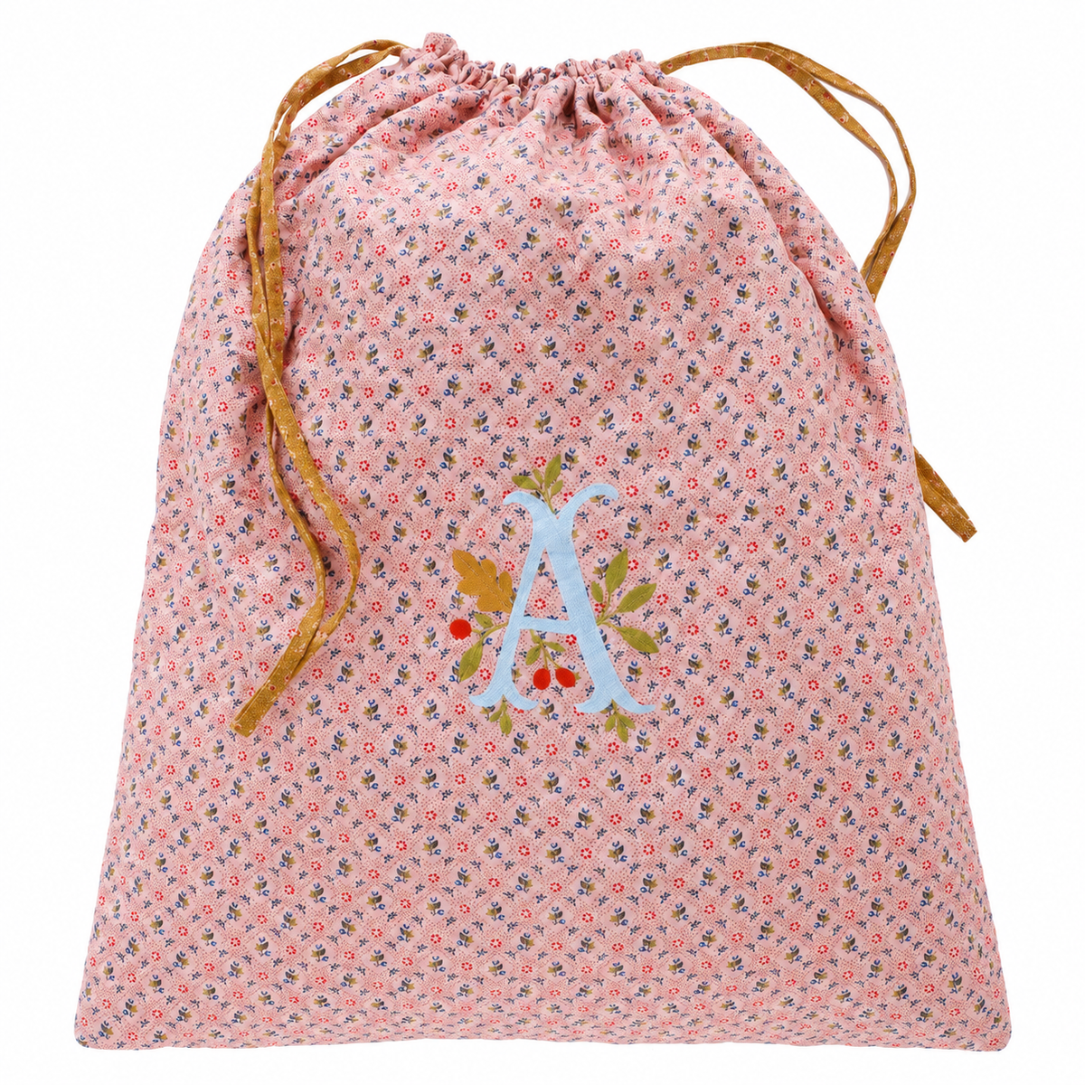 Personalised Santa's gift sack with letter embroidery, Tähti pink