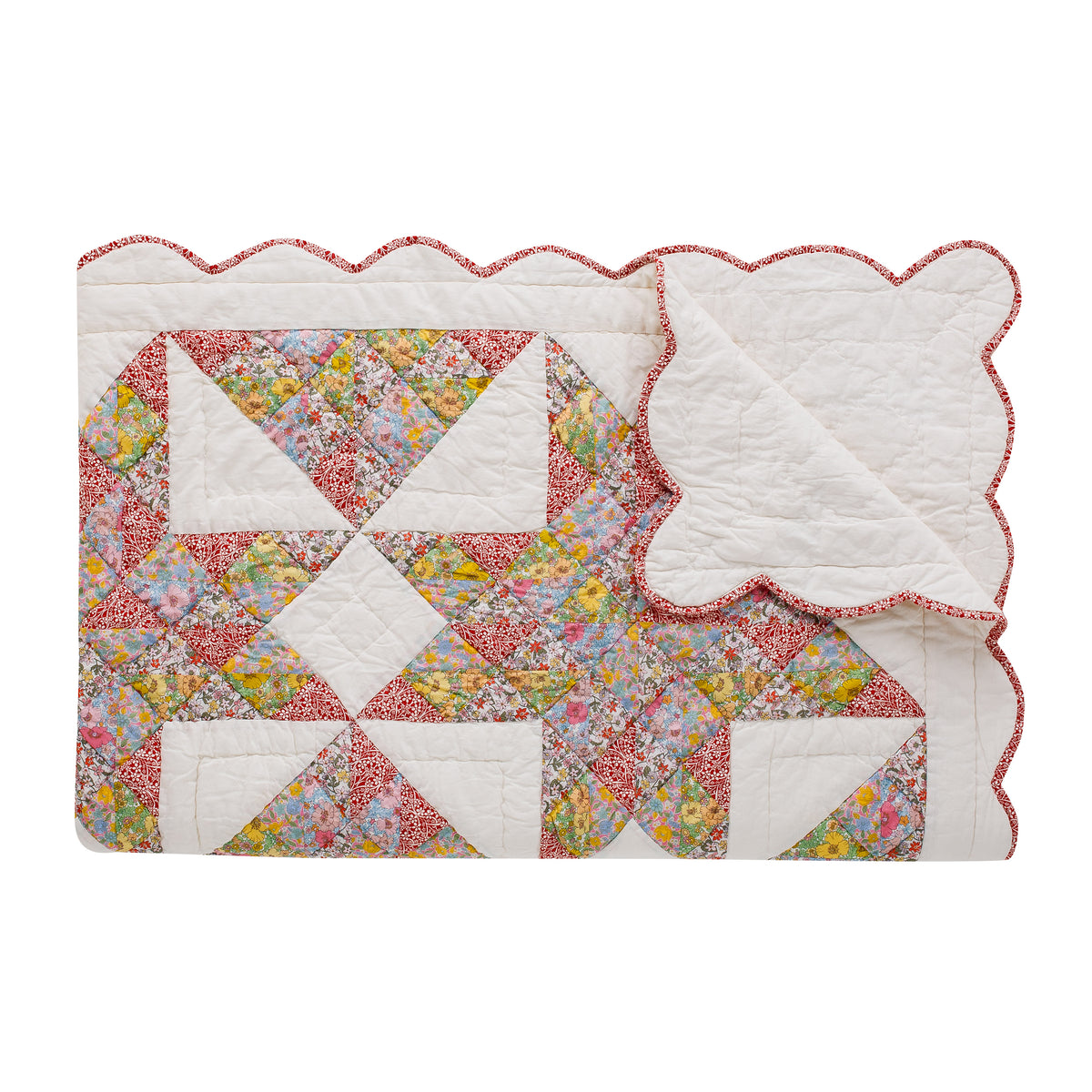 Patch of Paradise, made with Liberty fabrics, patchwork quilt, red