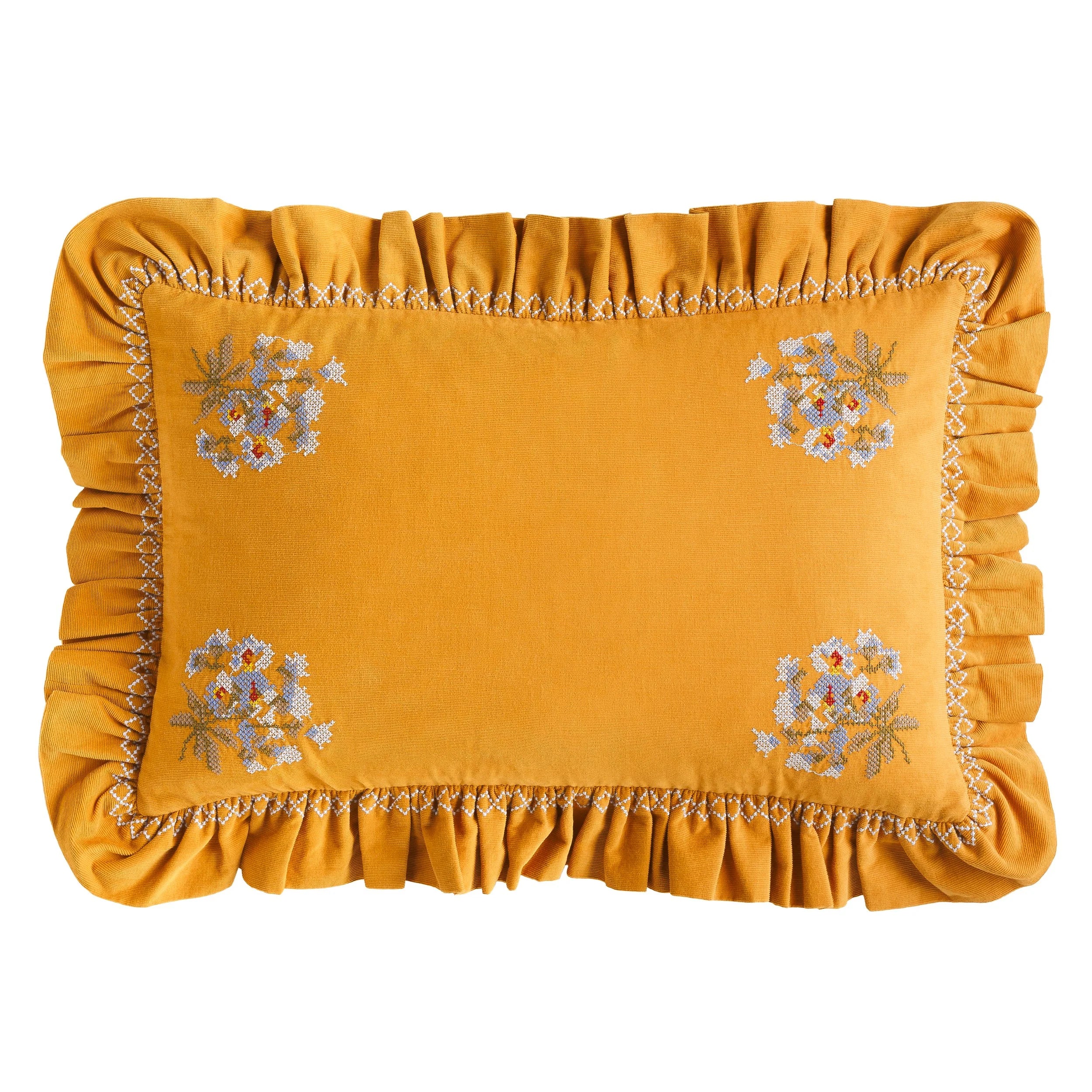 Ristipisto cord frill cushion, ochre