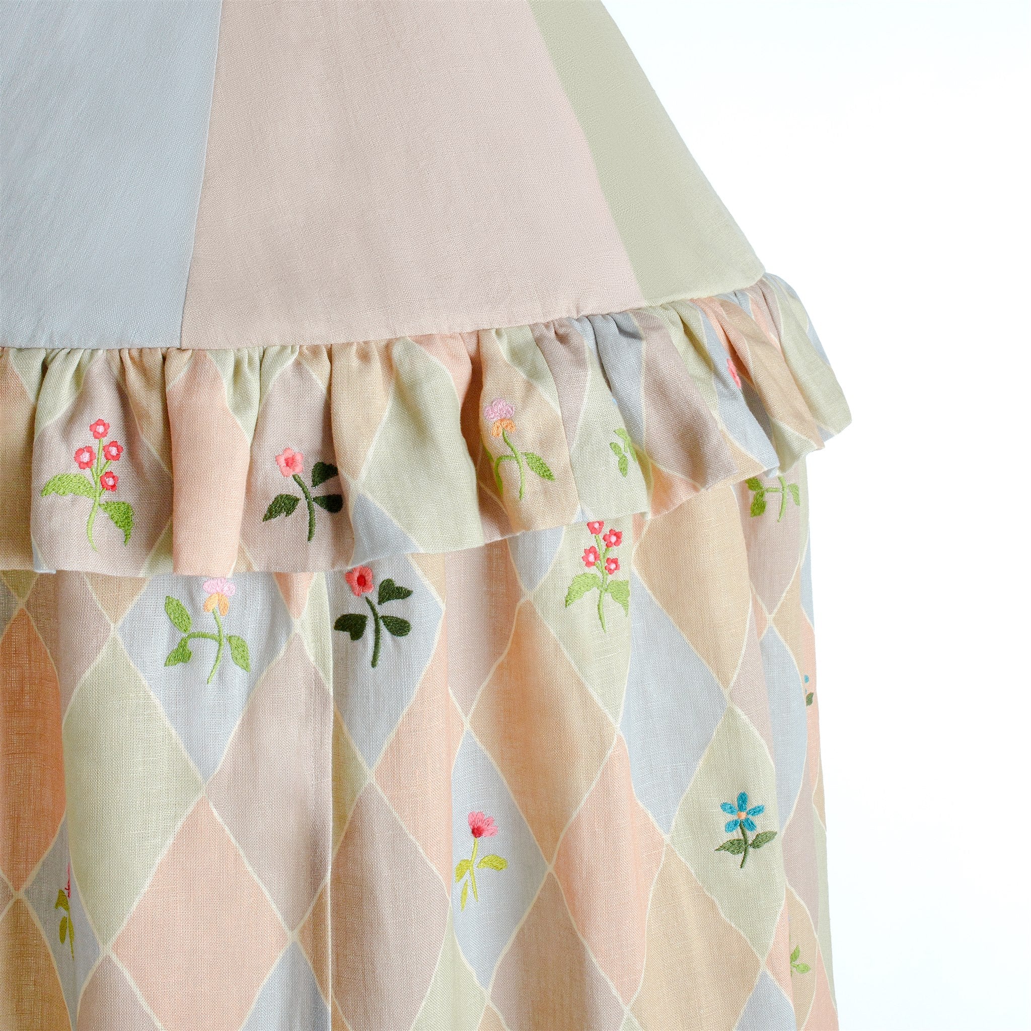 Harlequin canopy (with wildflower embroidery), macaron
