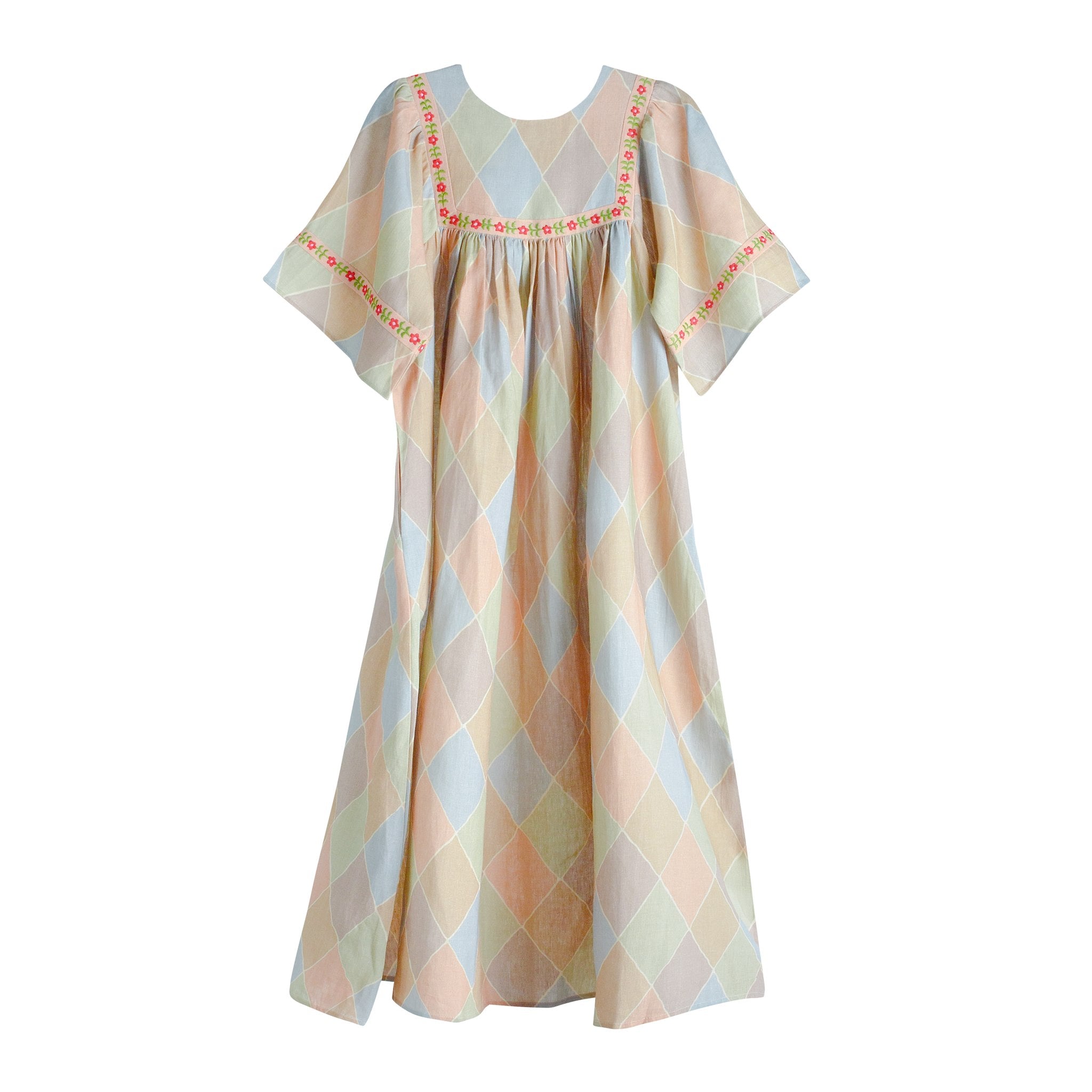 Harlequin maxi nightie/dress, macaron