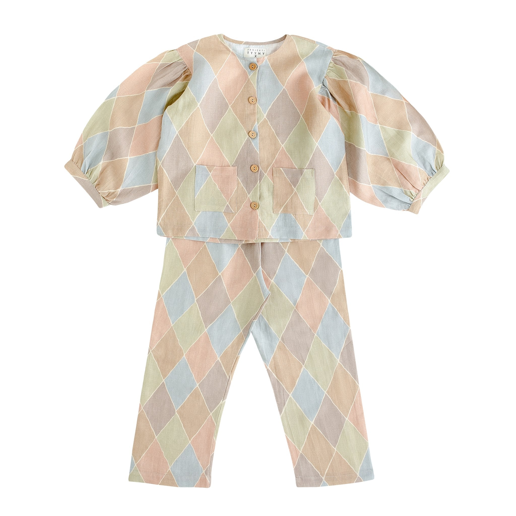 PT x NbW Harlequin balloon sleeve pyjama KIDS, macaron