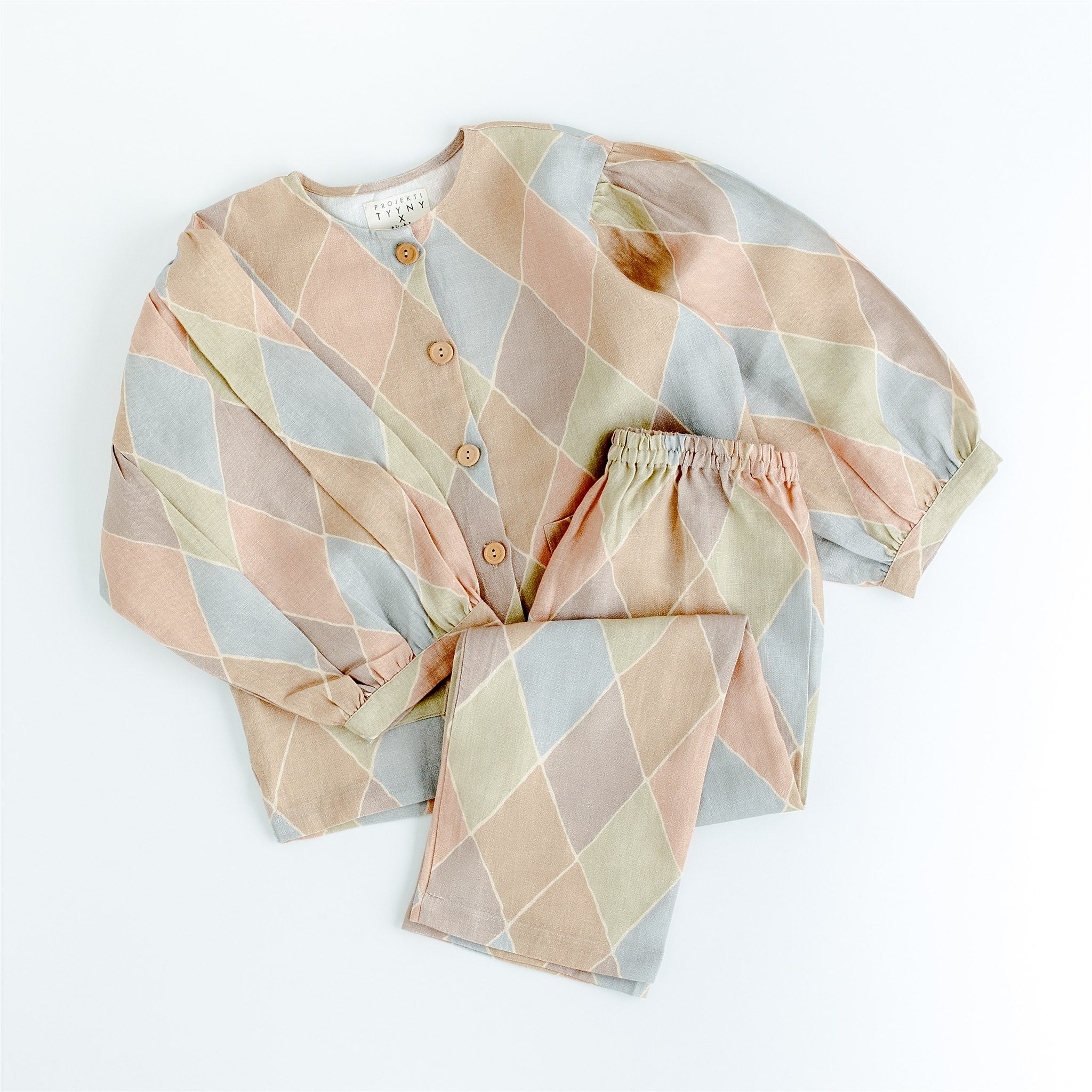 PT x NbW Harlequin balloon sleeve pyjama KIDS, macaron
