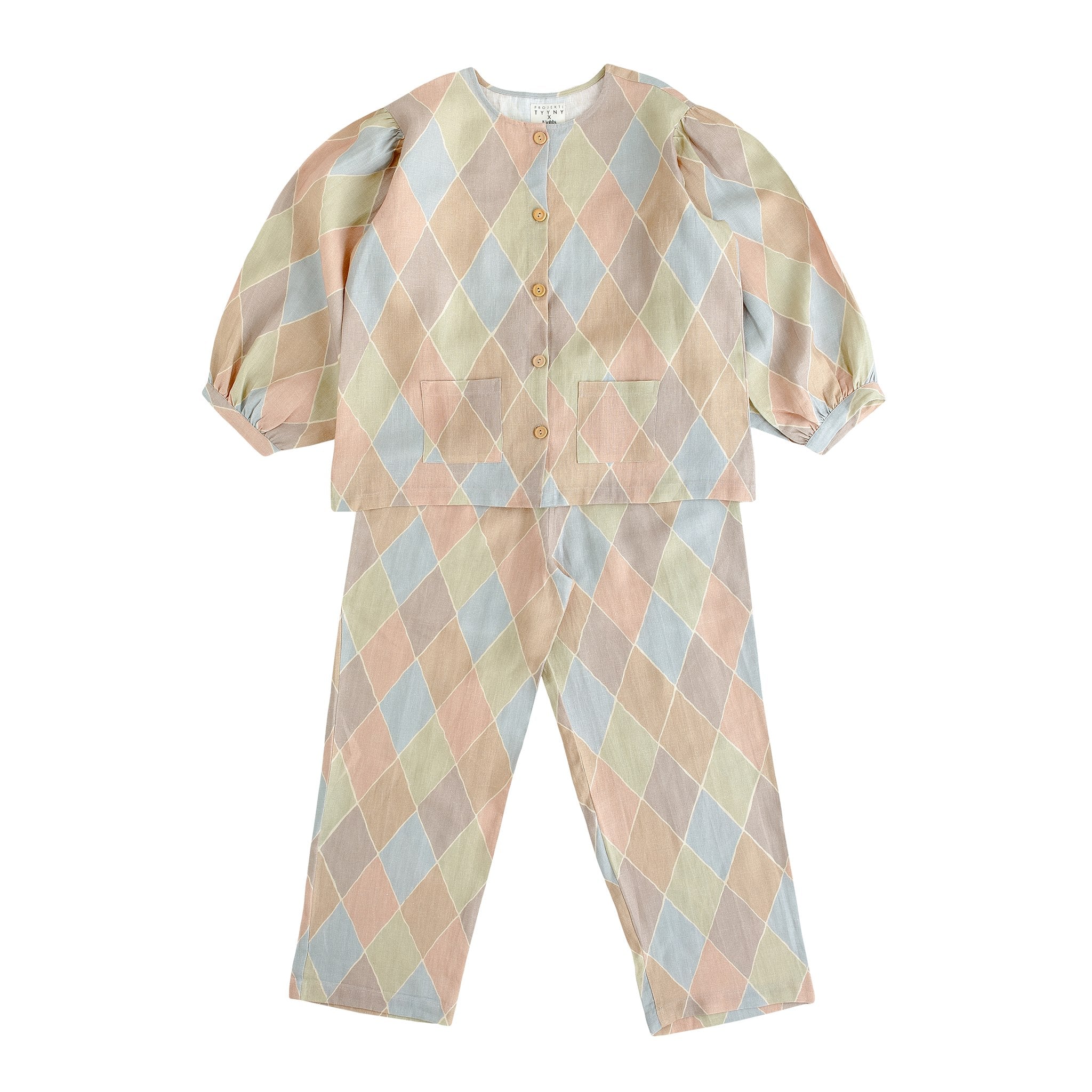 PT x NbW Harlequin balloon sleeve pyjama, ADULT, macaron