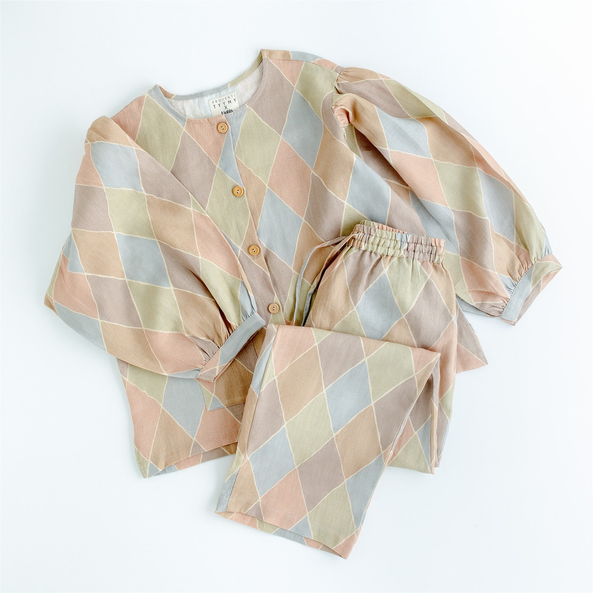 PT x NbW Harlequin balloon sleeve pyjama, ADULT, macaron
