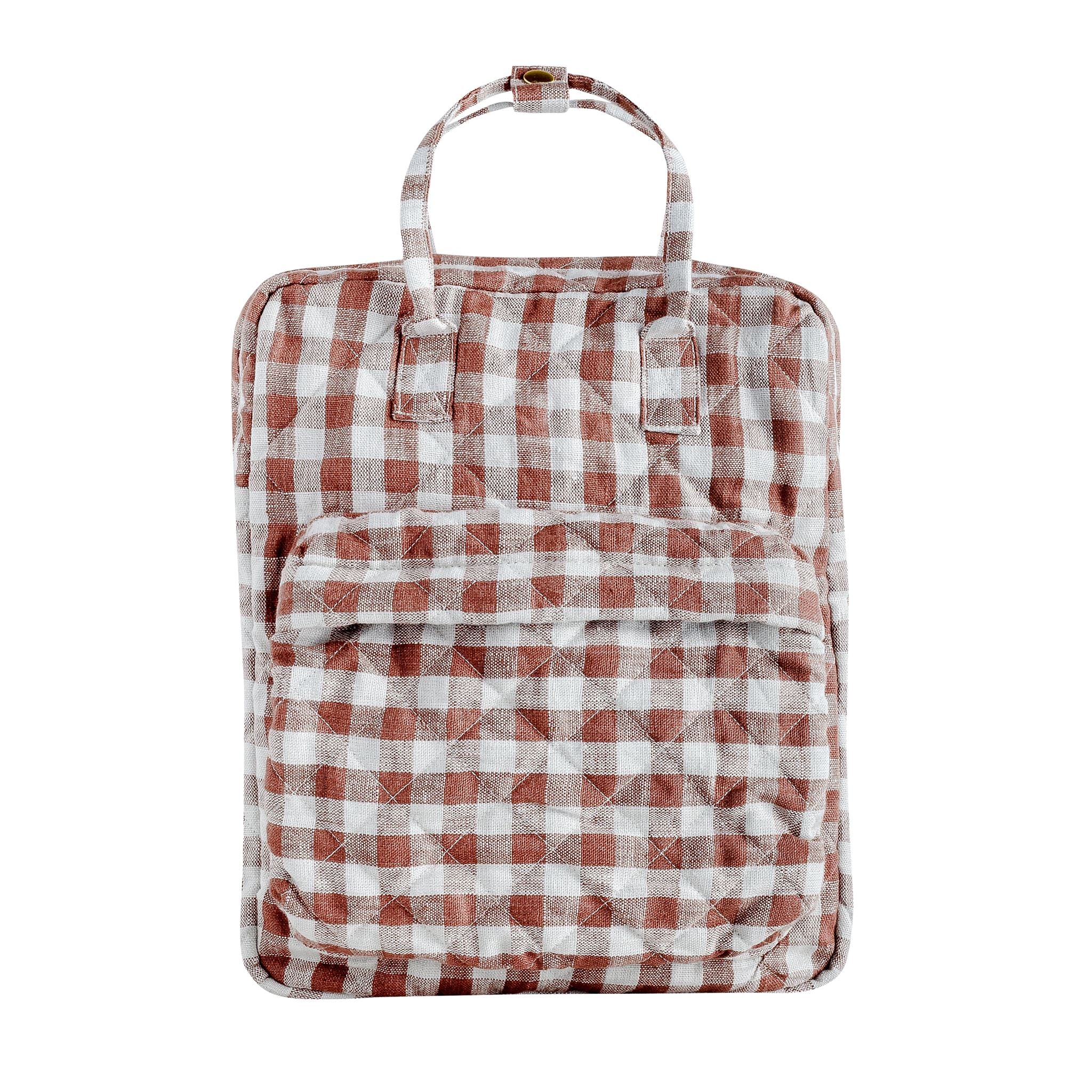 Gingham quilted kids rucksack, rusty blush