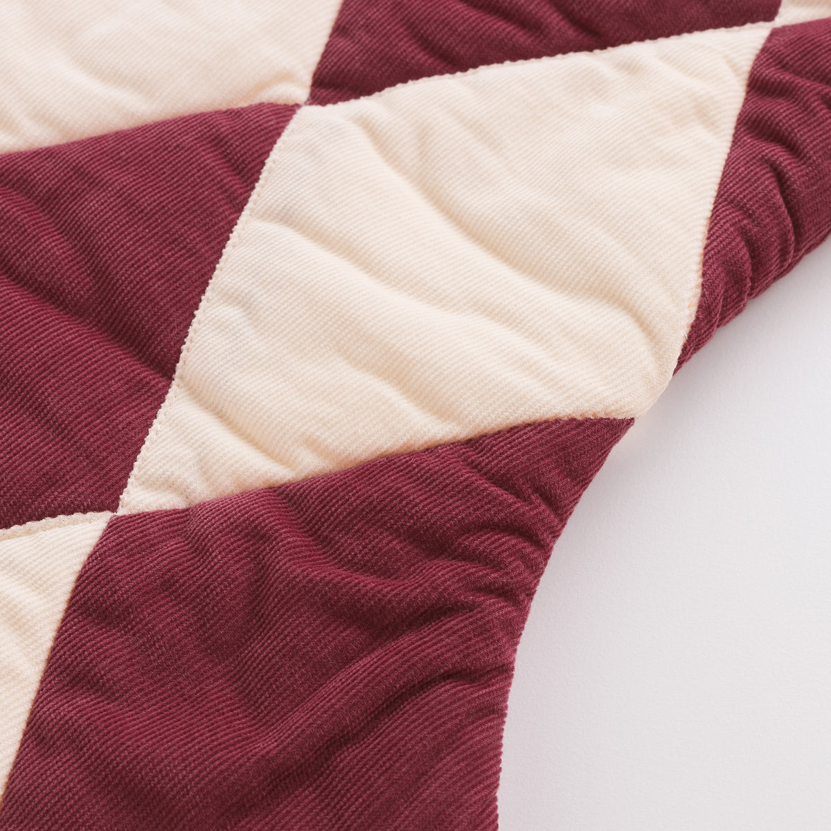Harlequin patchwork Christmas stocking, claret/cream