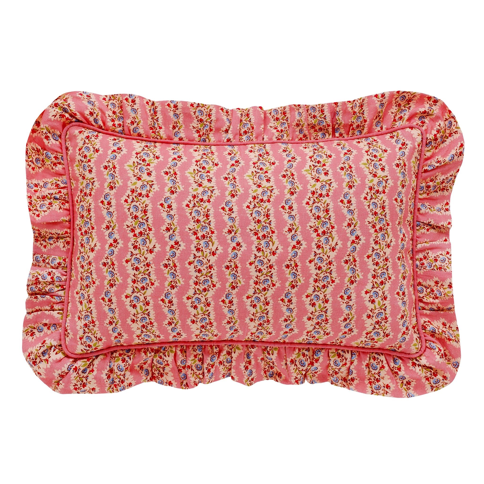 Hedgerow stripe frill cushion, pink