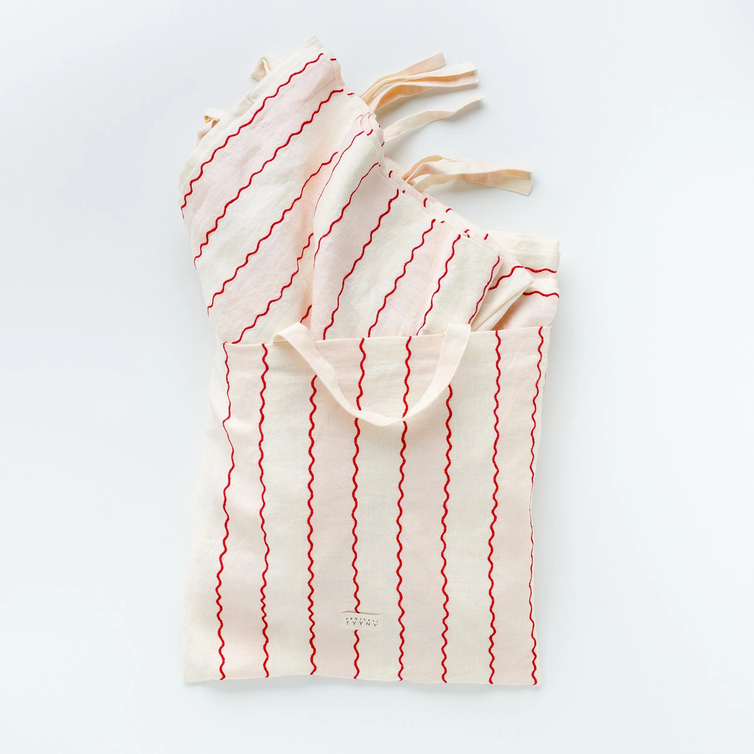 Marionette stripe embroidered curtains, a pair in a bag, pink/cream
