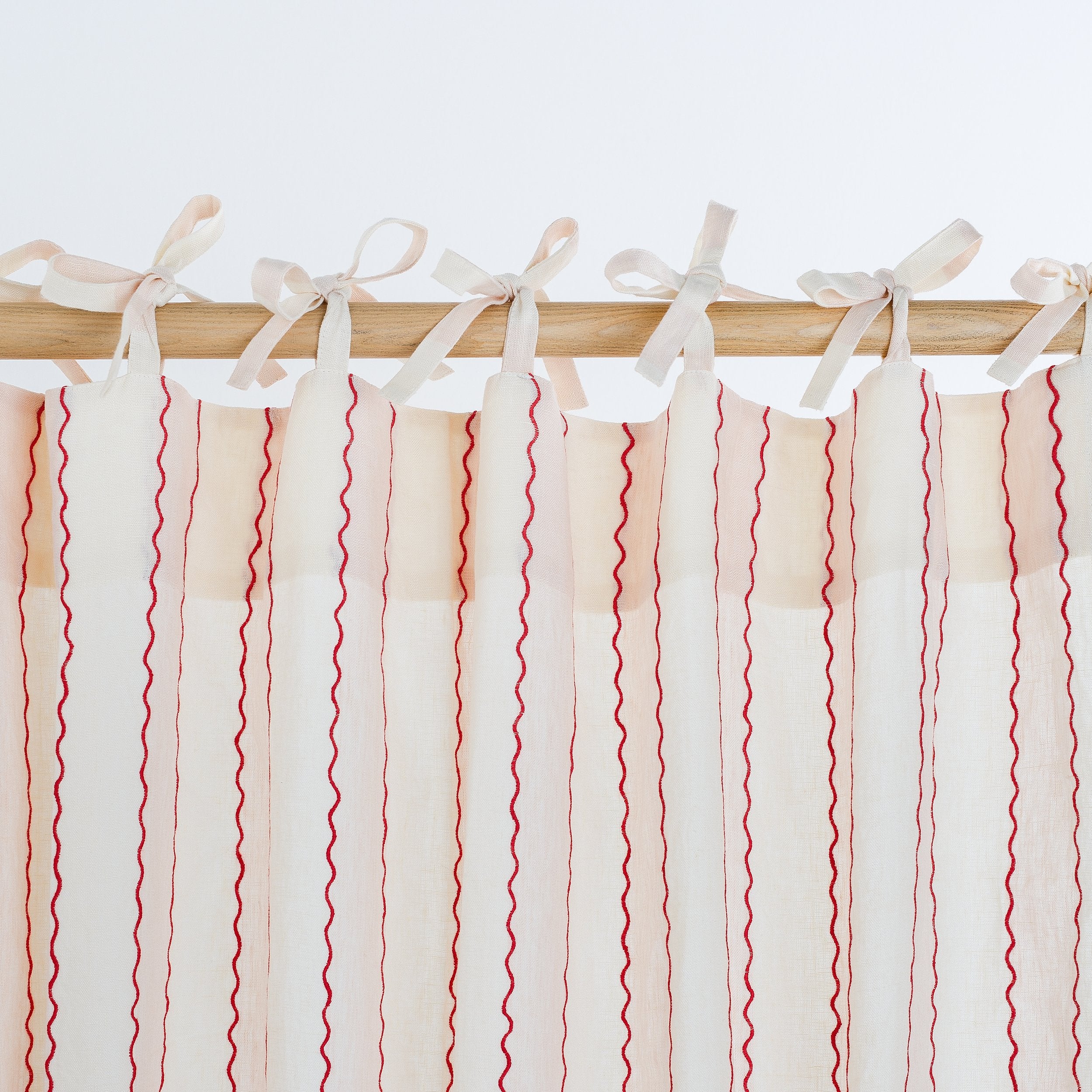 Marionette stripe embroidered curtains, a pair in a bag, pink/cream