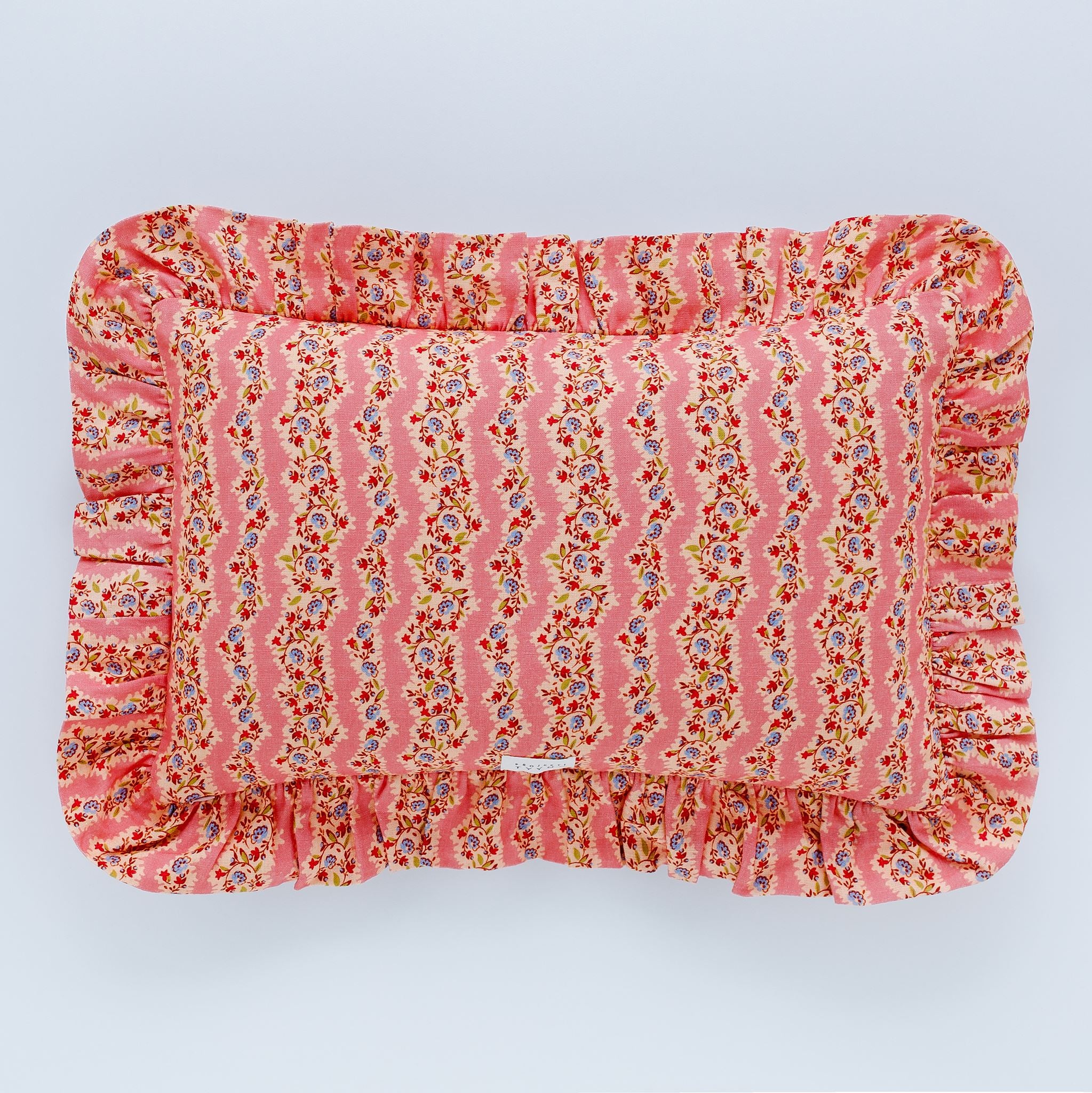 Hedgerow stripe frill cushion, pink
