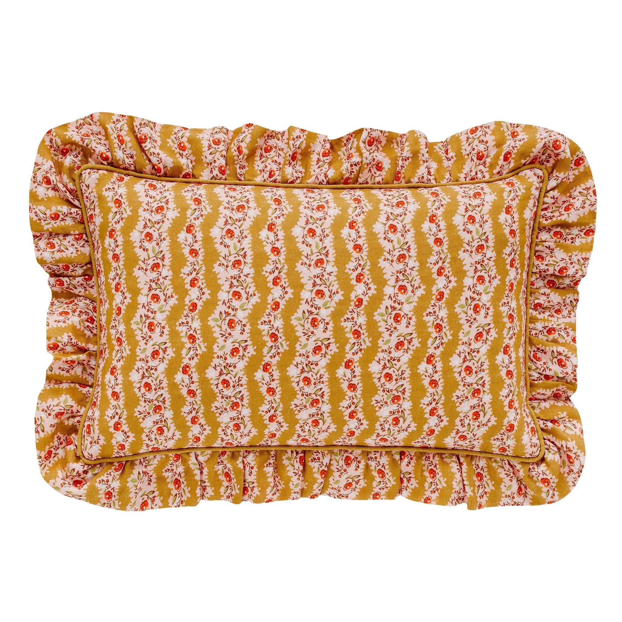 Hedgerow stripe frill cushion, turmeric