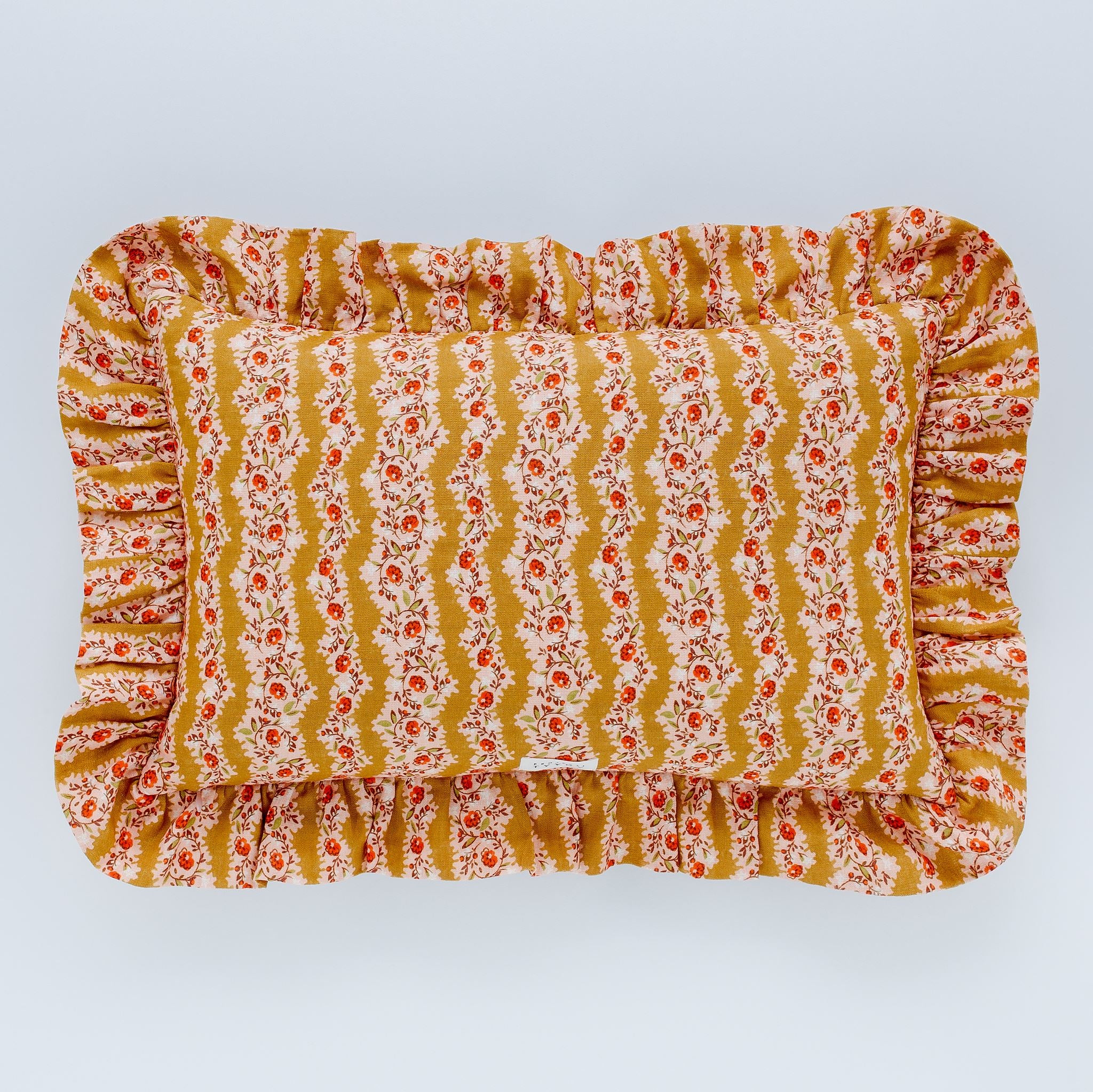 Hedgerow stripe frill cushion, turmeric