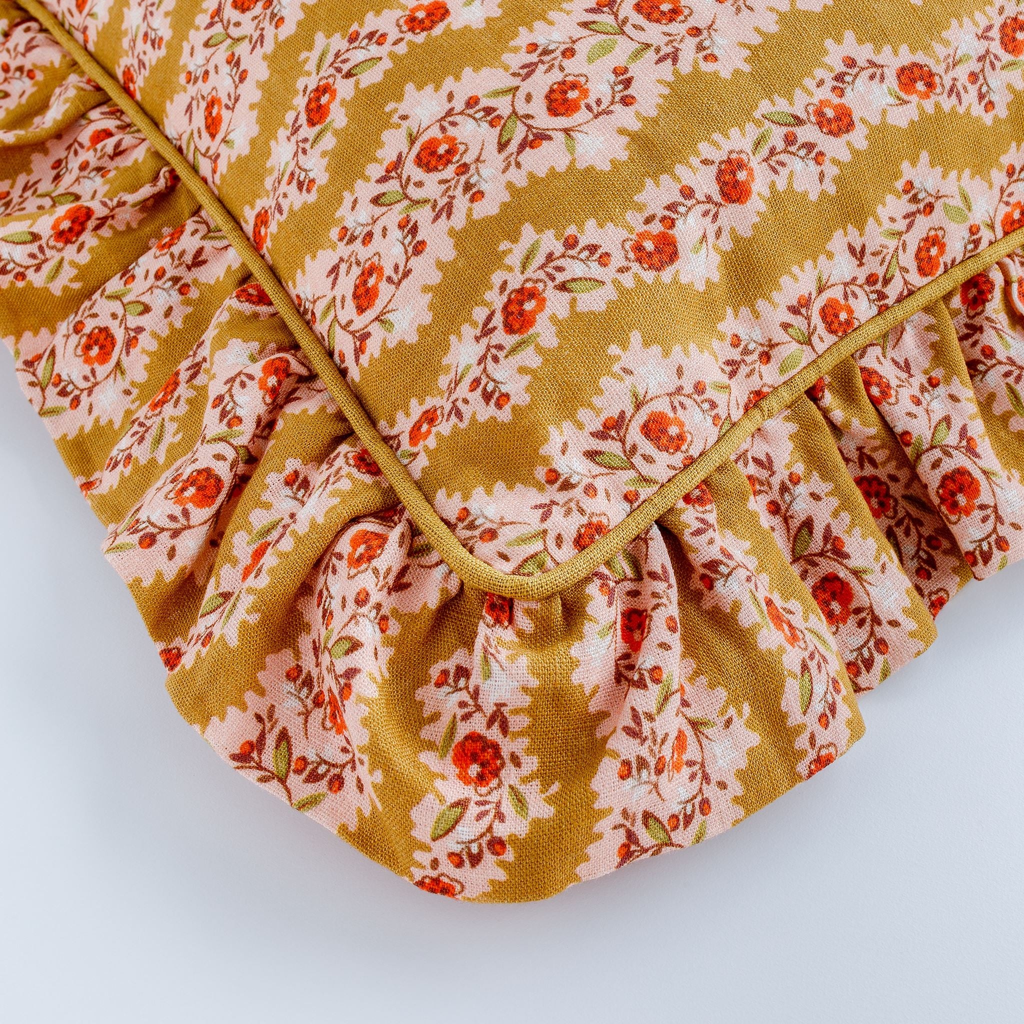 Hedgerow stripe frill cushion, turmeric