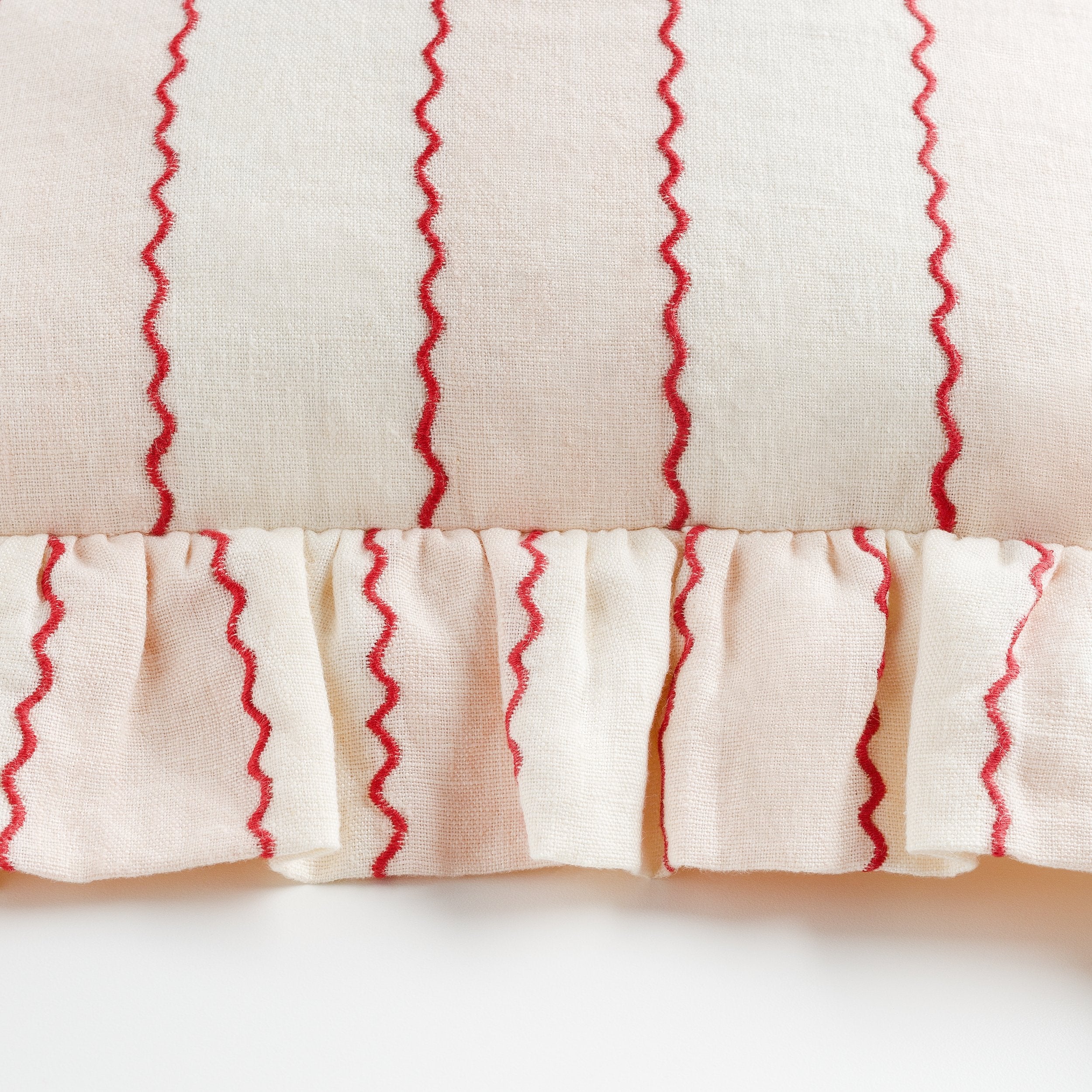 Marionette stripe embroidered cushion, pink/cream