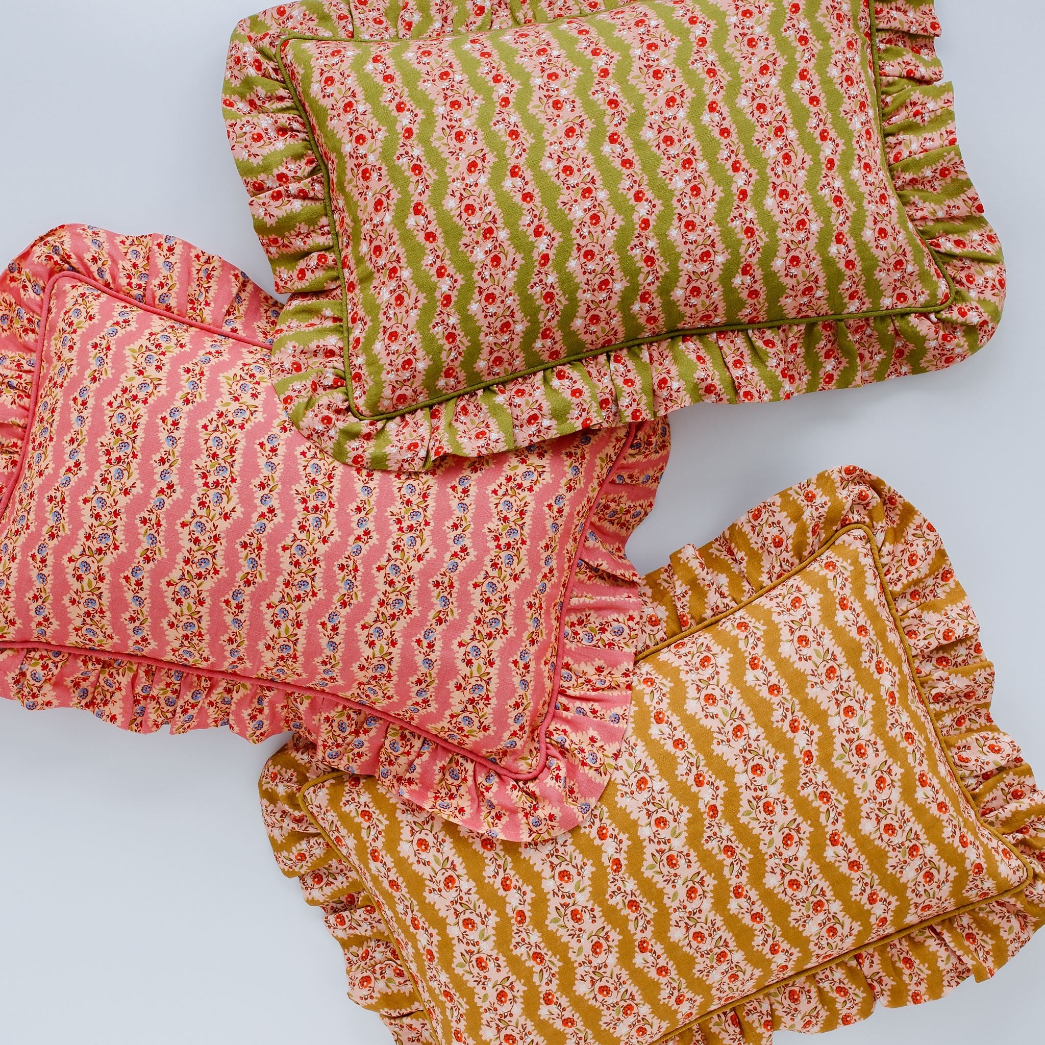 Hedgerow stripe frill cushion, turmeric