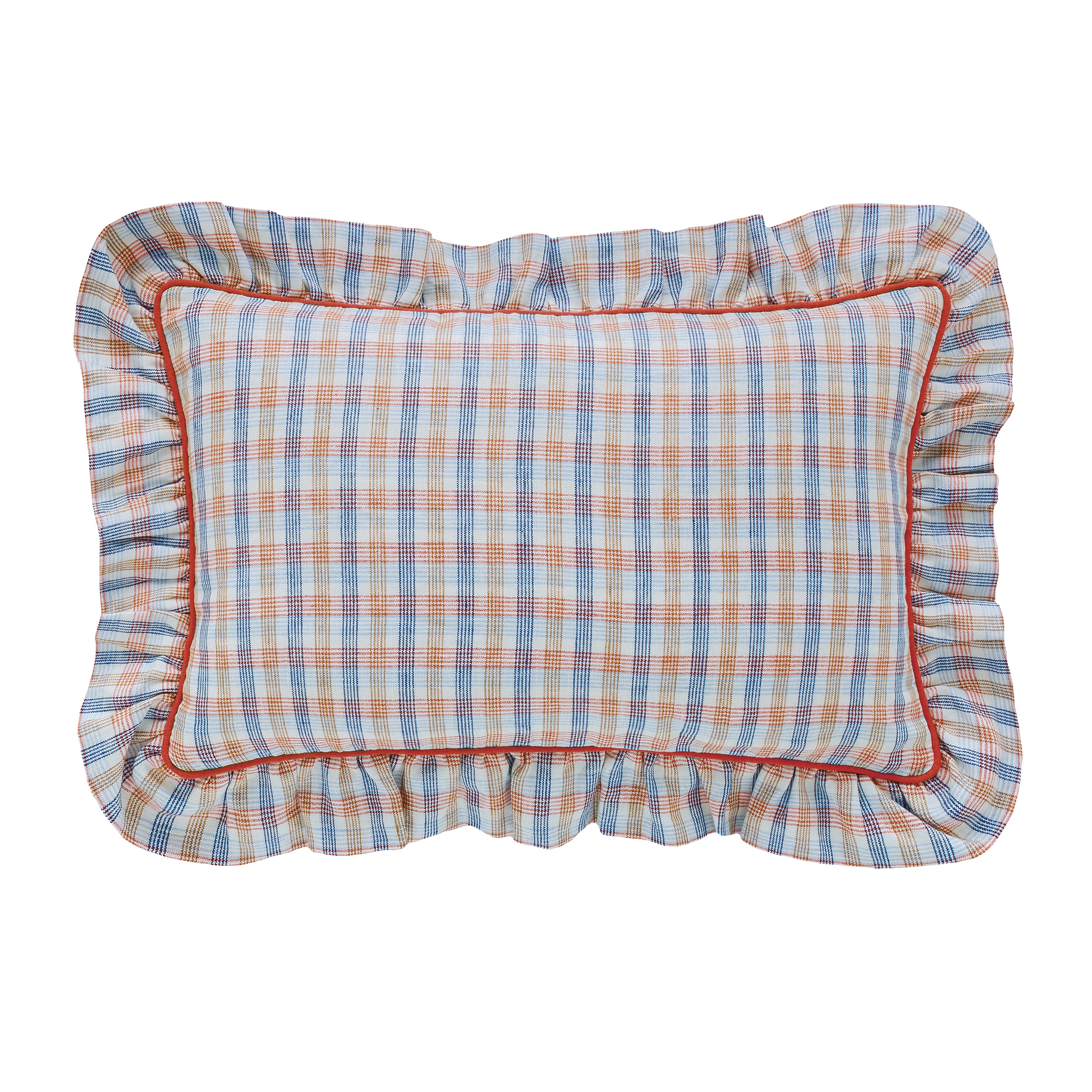 Mökki check frill cushion, navy