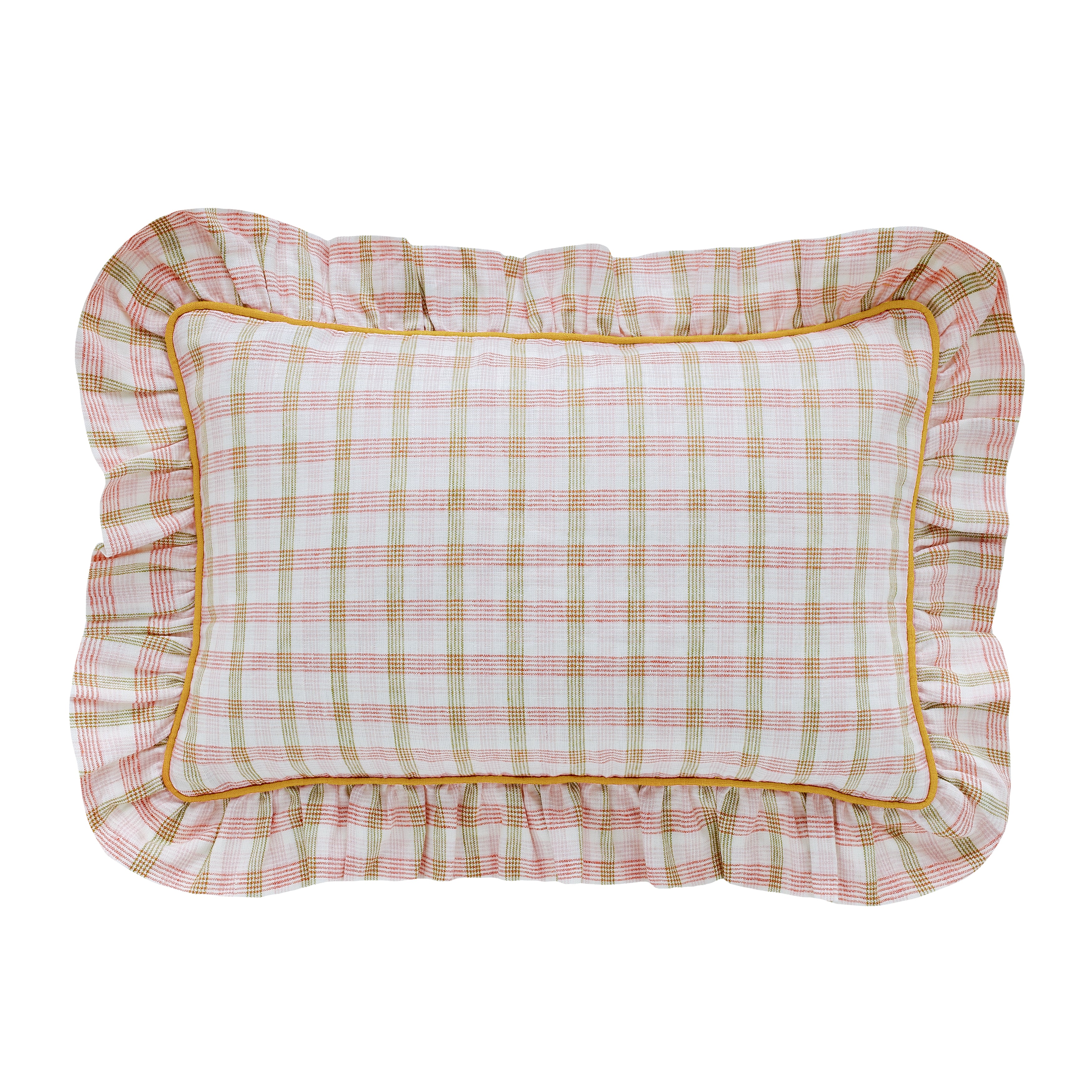 Mökki check frill cushion, pink