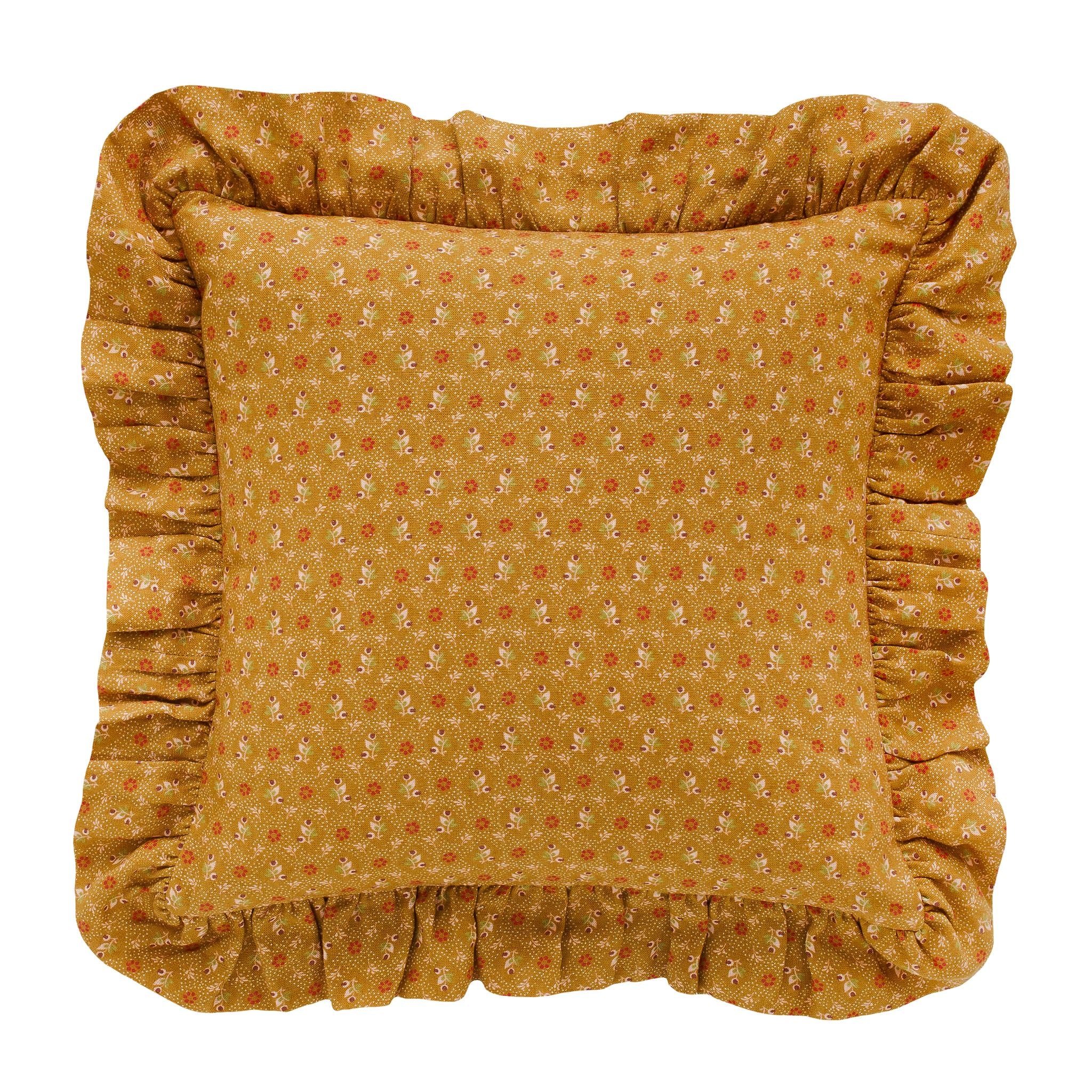 Tähti square frill cushion, turmeric