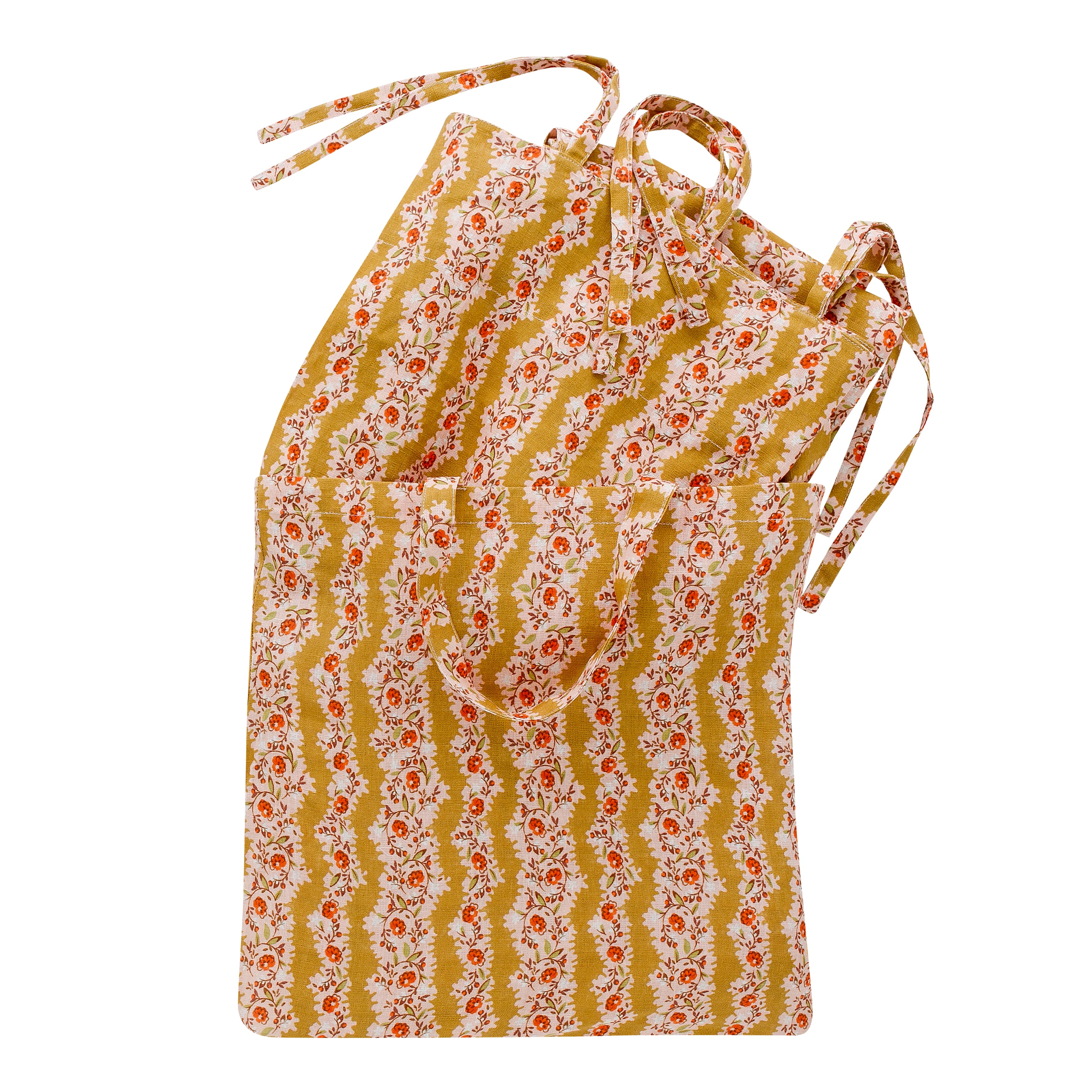 Hedgerow stripe curtains, a pair in a bag, turmeric