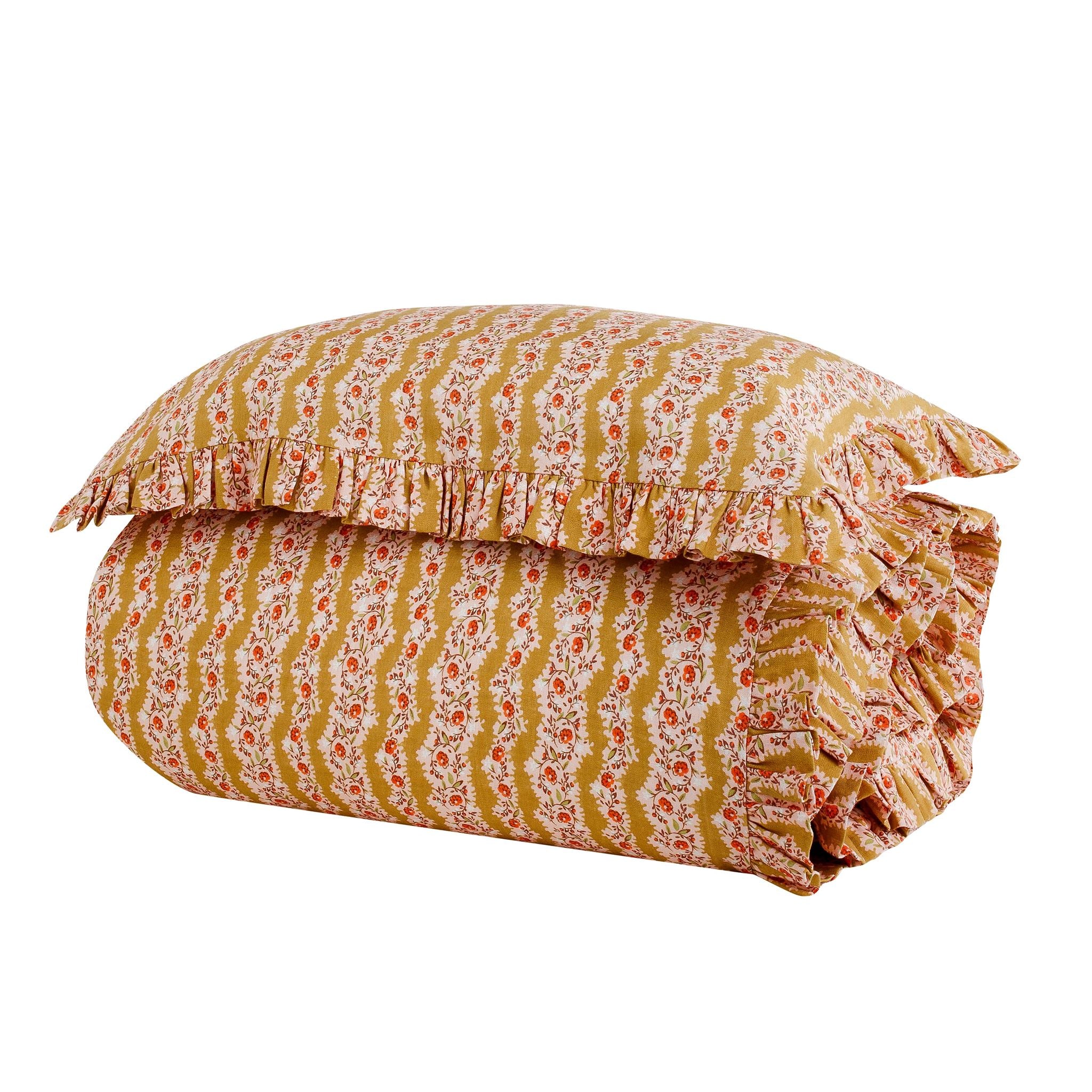 Hedgerow stripe  bedding set in a bag, turmeric