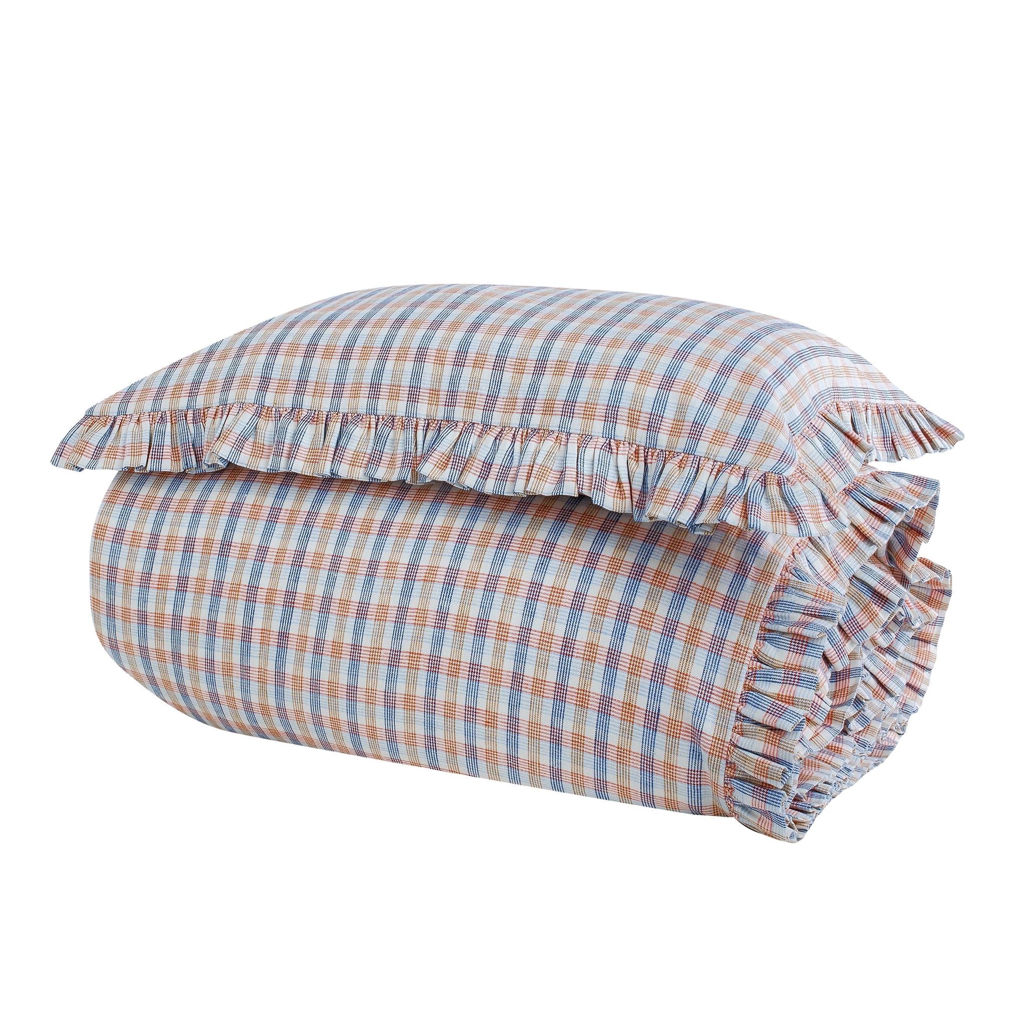 Mökki check bedding set in a bag, navy