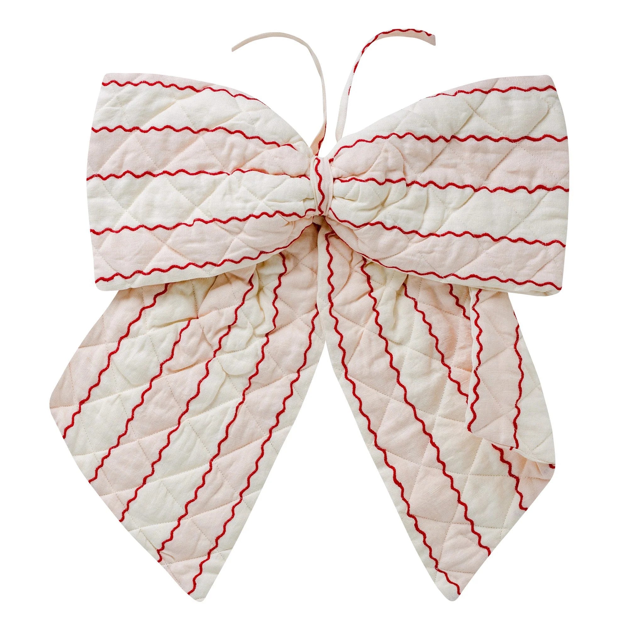 Marionette stripe embroidered quilted bow, pink