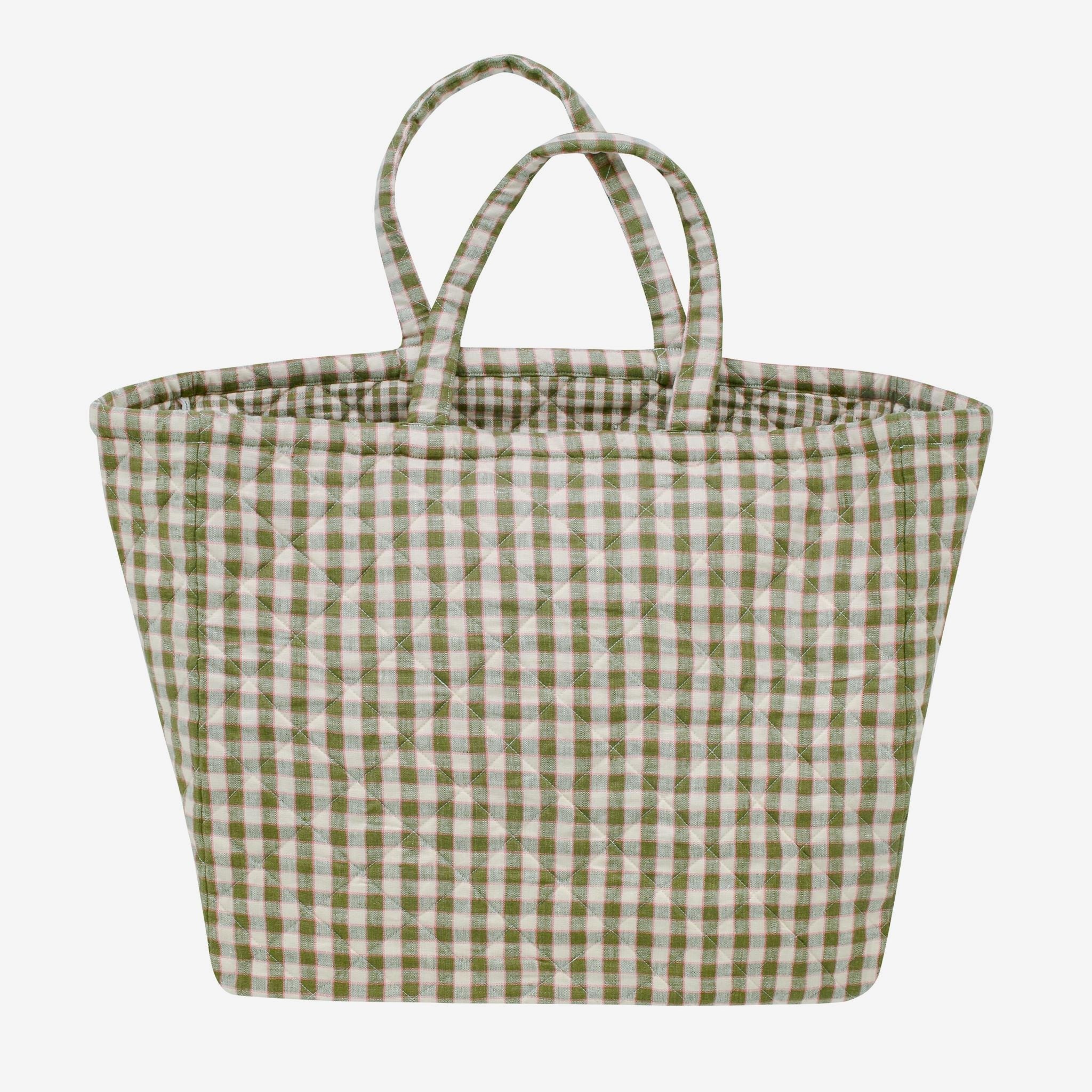 Gingham quilted bag, olive