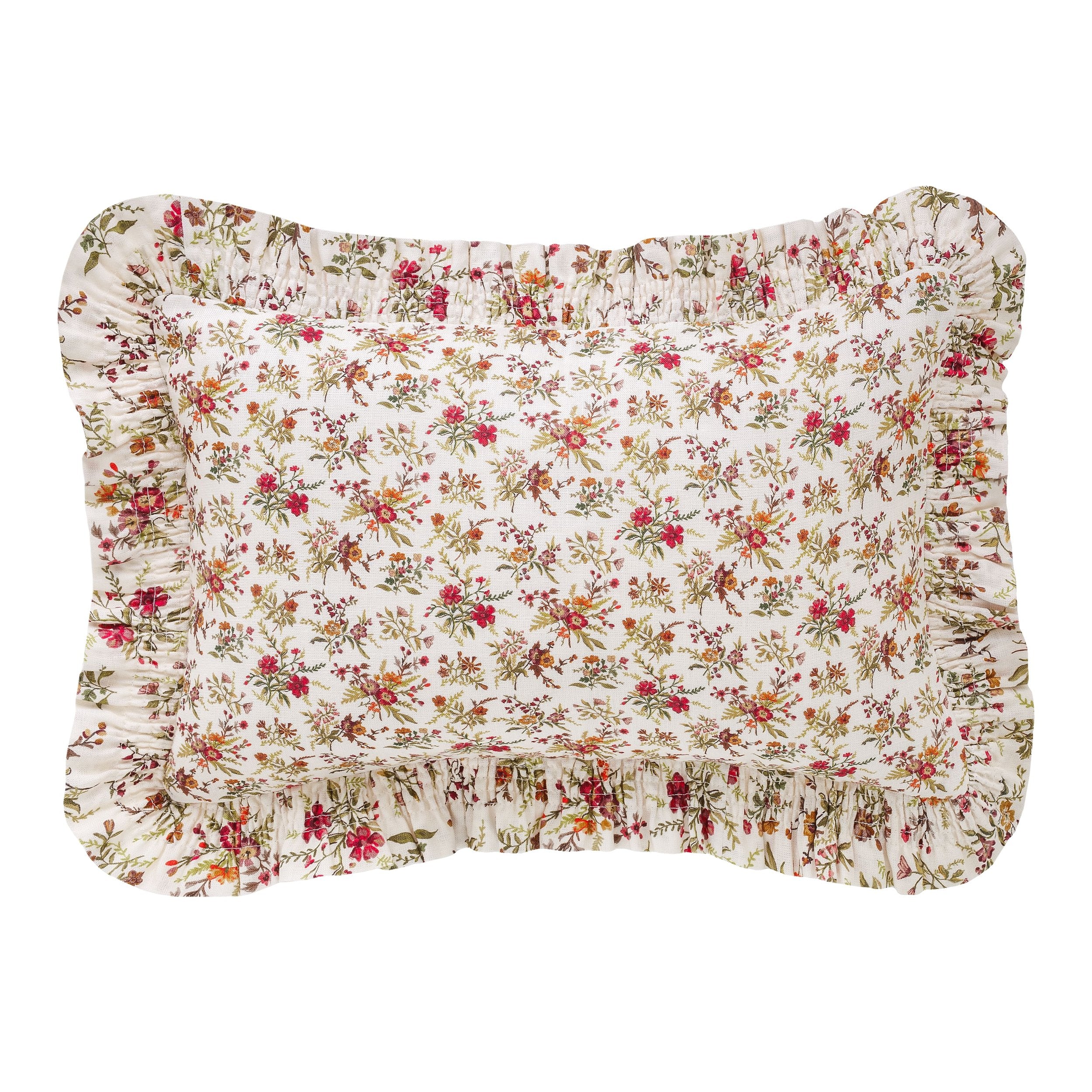 Prairie floral smocked frill cushion, cream