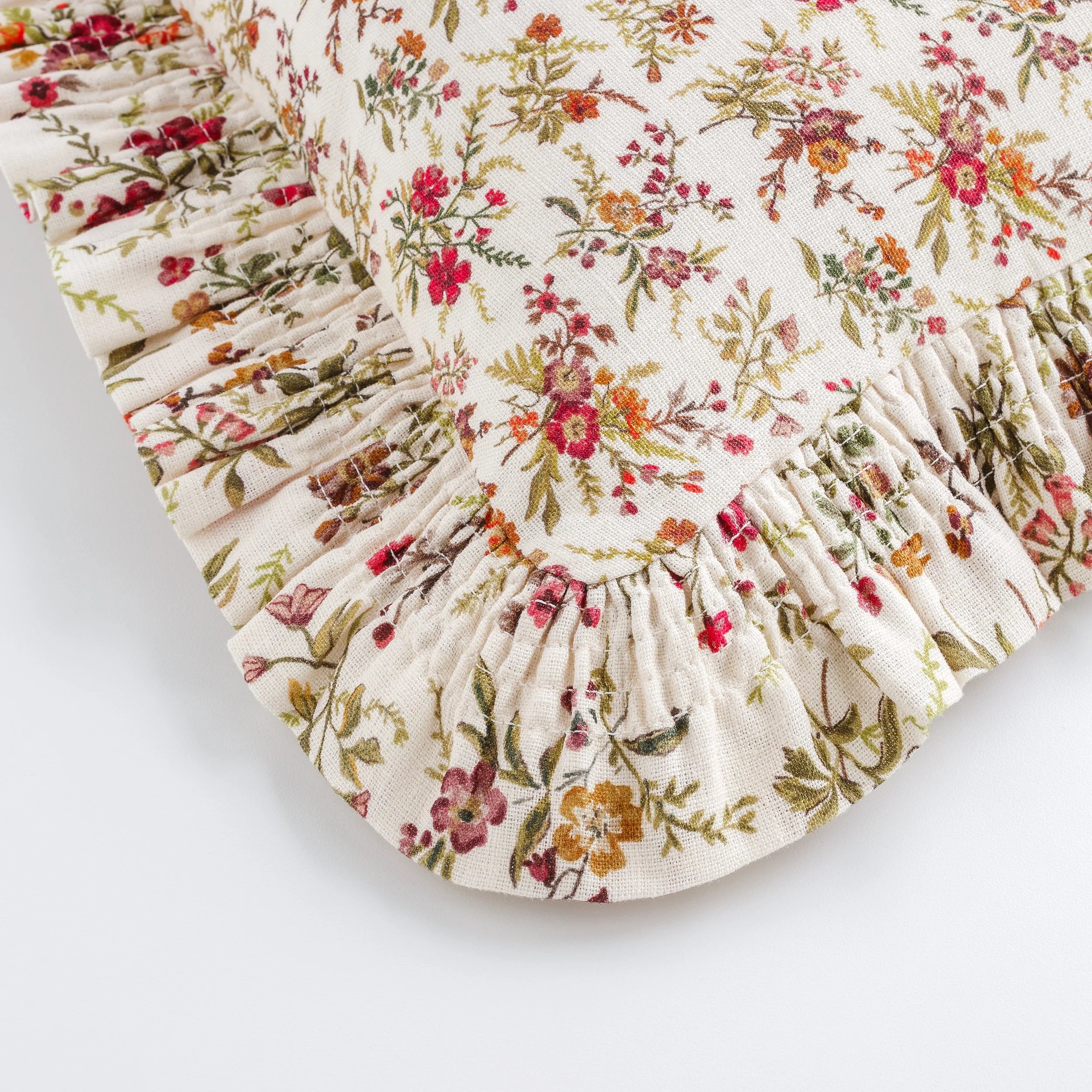 Prairie floral smocked frill cushion, cream