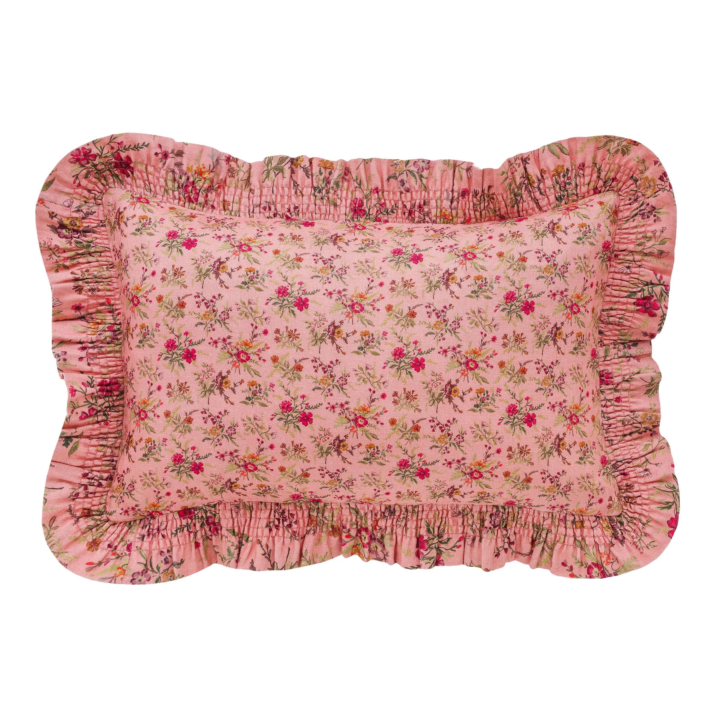 Prairie floral smocked frill cushion, peony