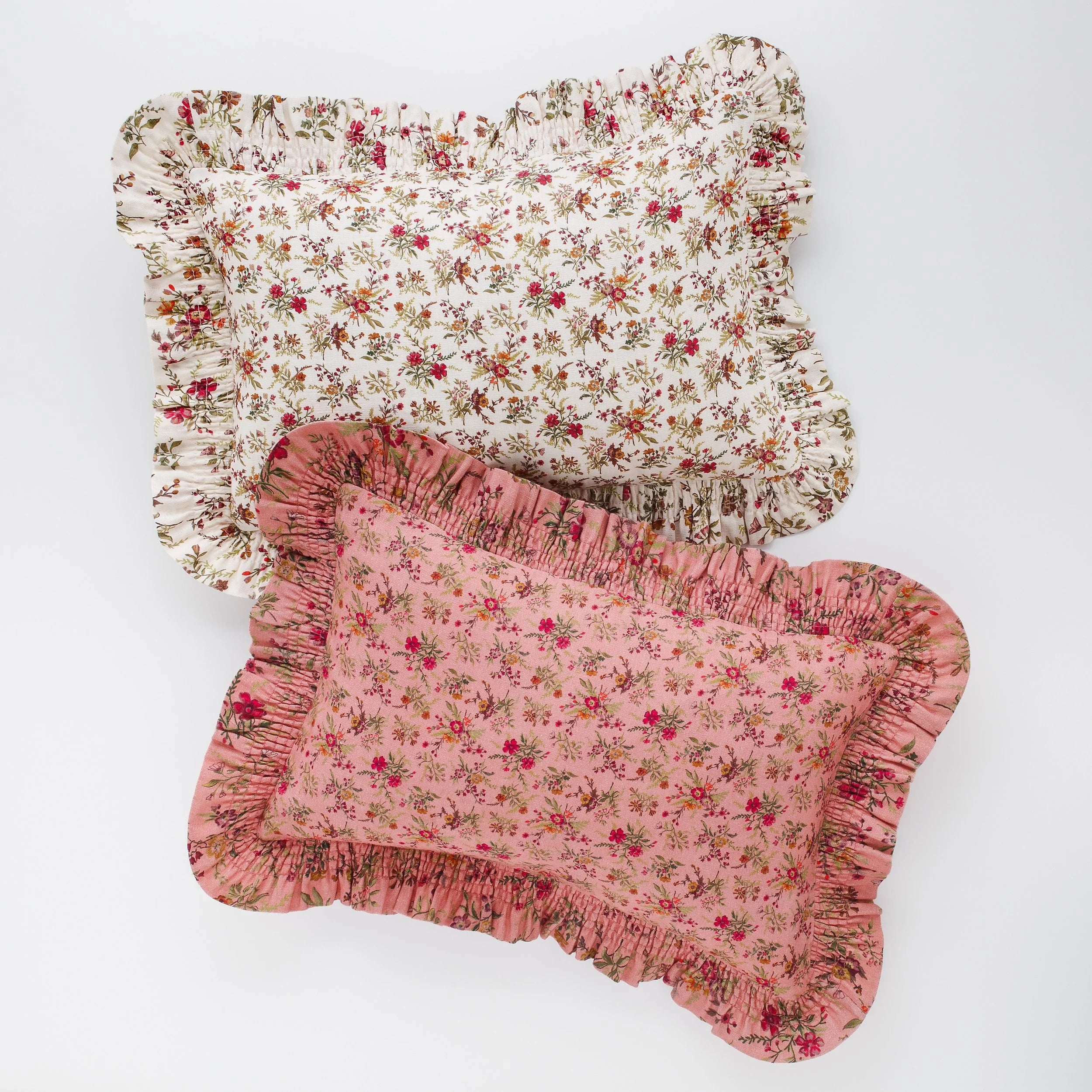 Prairie floral smocked frill cushion, peony