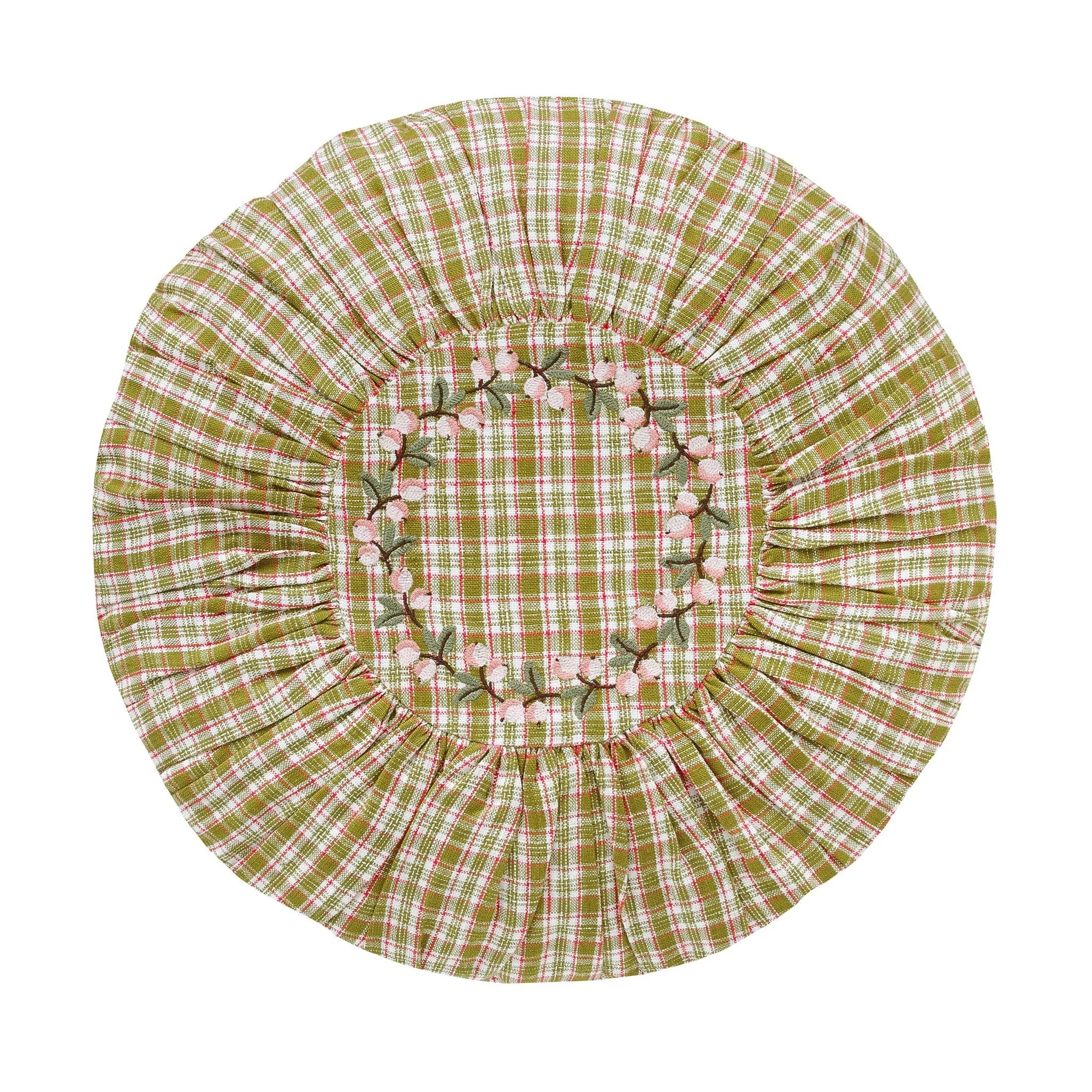 Aada gingham round cushion, chartreuse