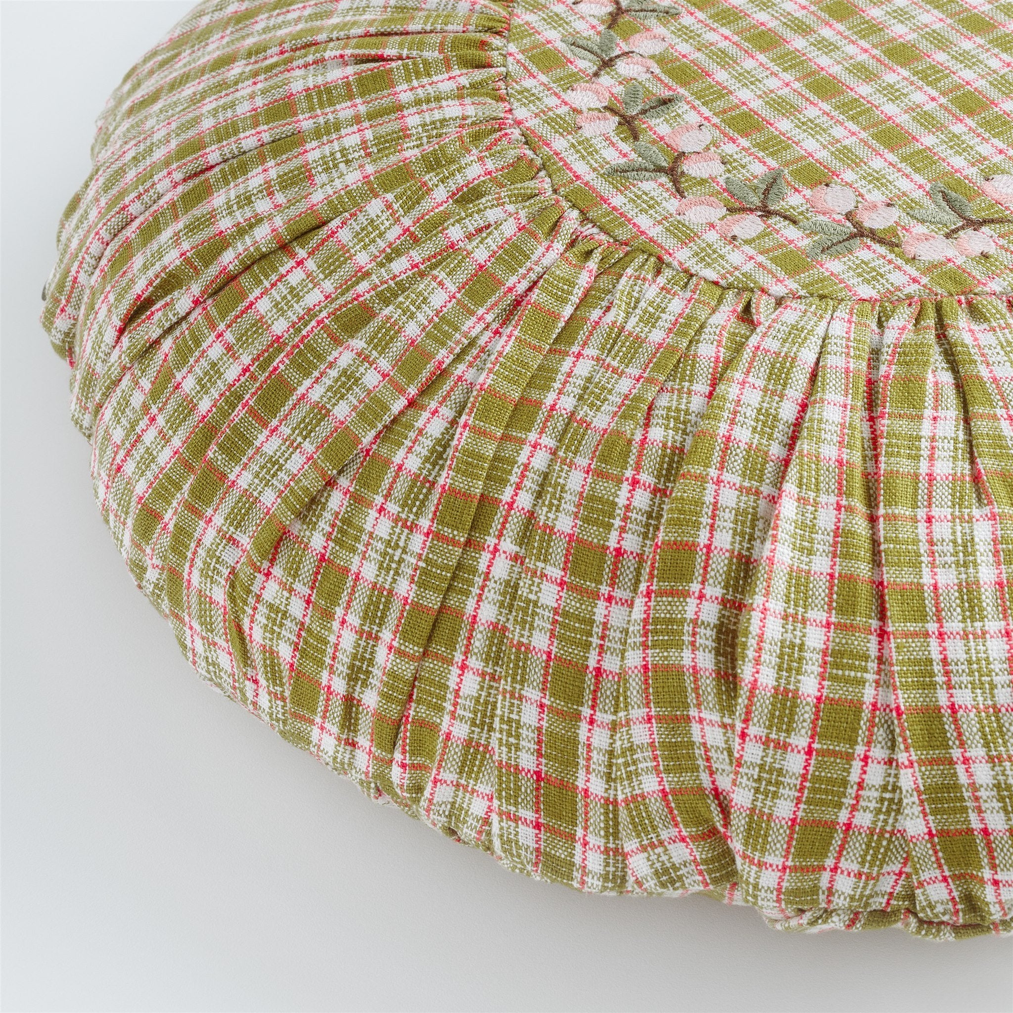 Aada gingham round cushion, chartreuse