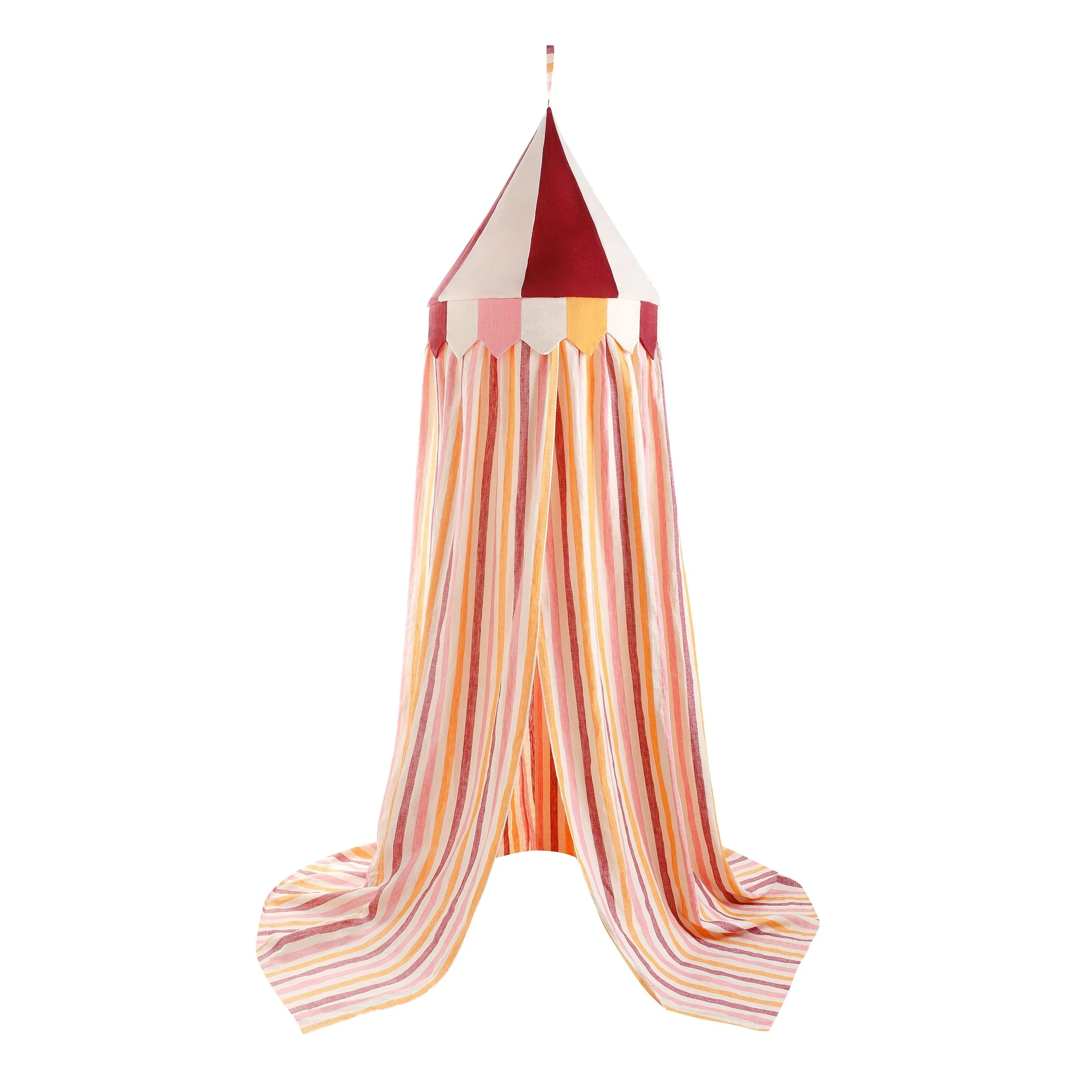 Candy stripe canopy, claret and apricot