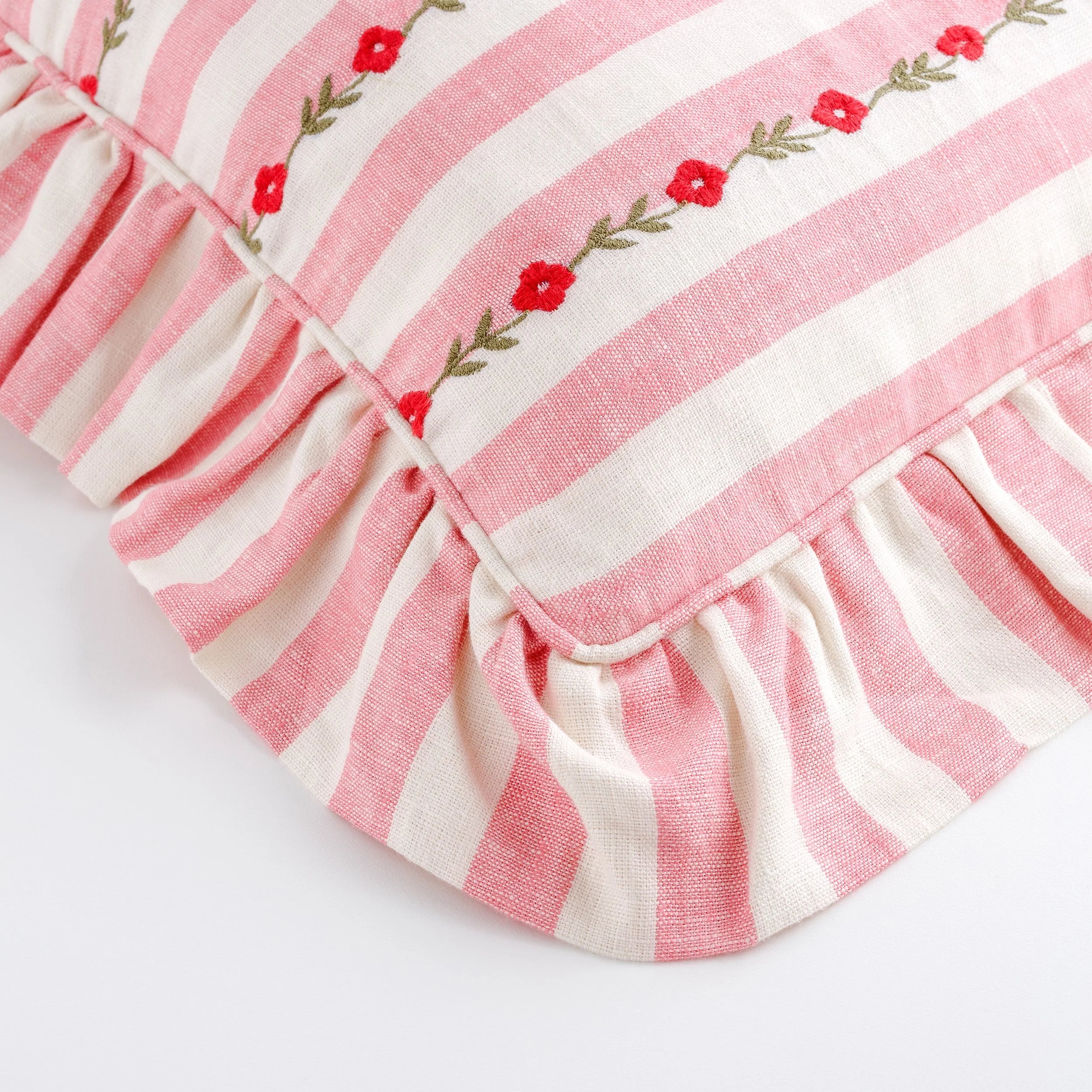Candy stripe embroidered frill cushion, peony (Copy)