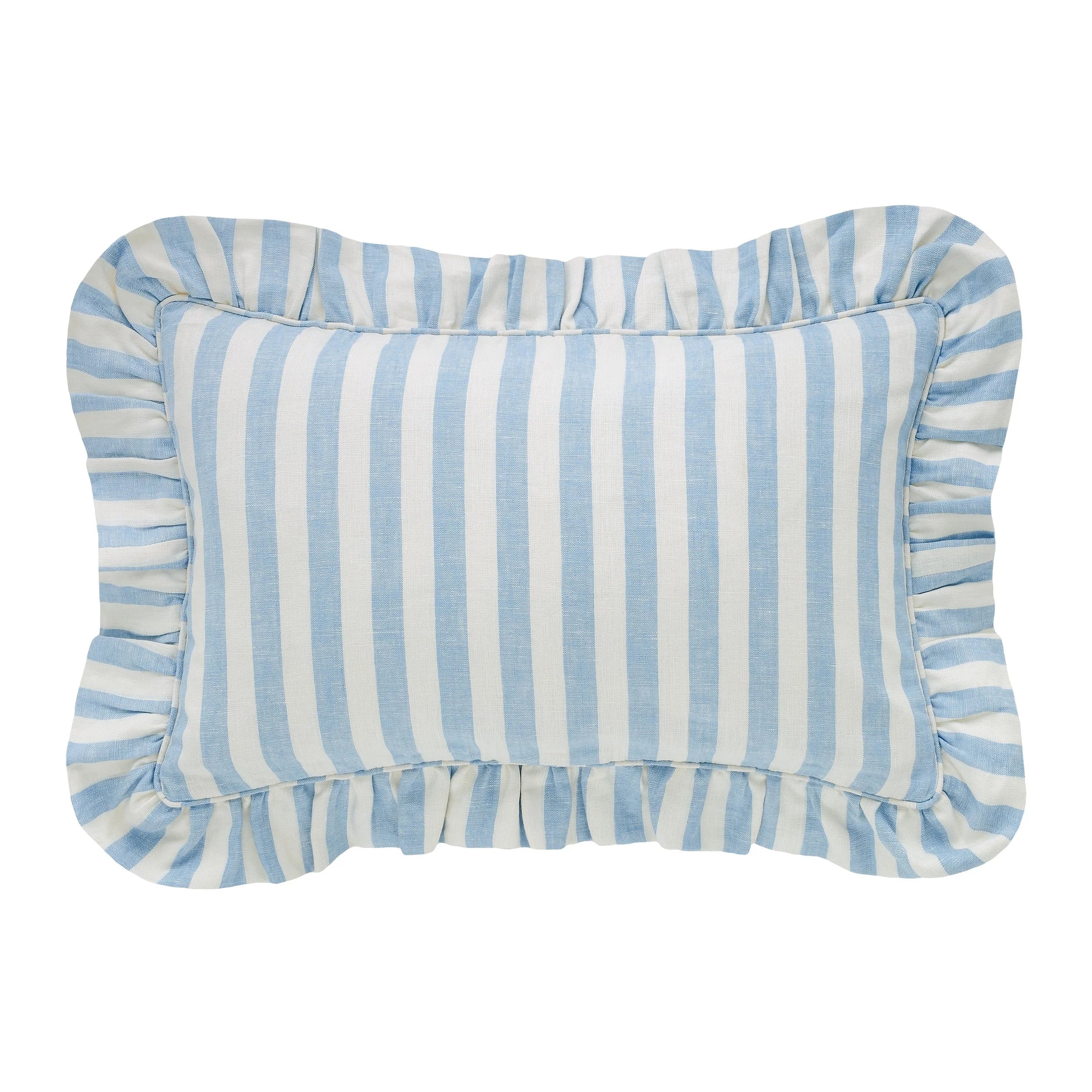 Candy stripe frill cushion, cornflower