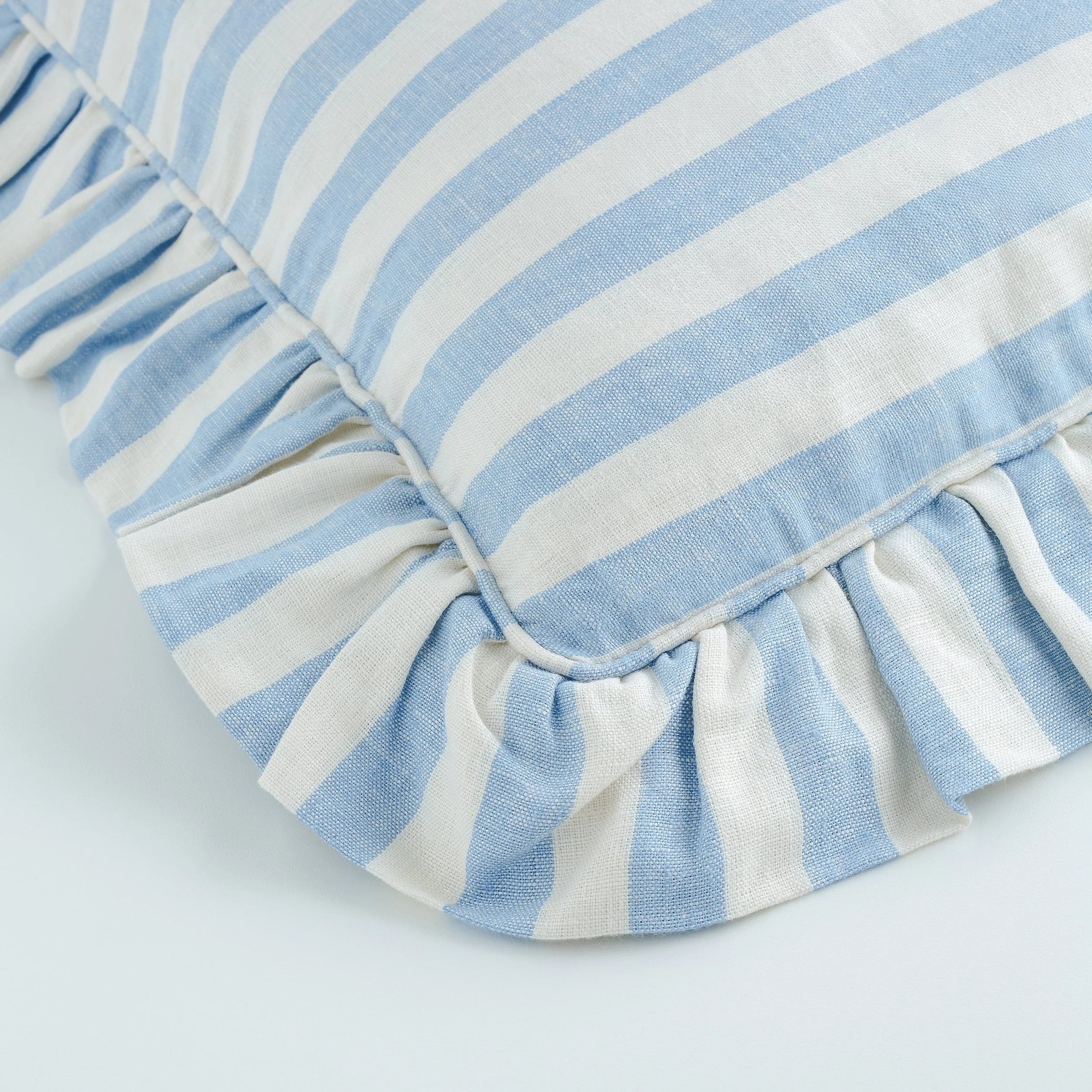 Candy stripe frill cushion, cornflower
