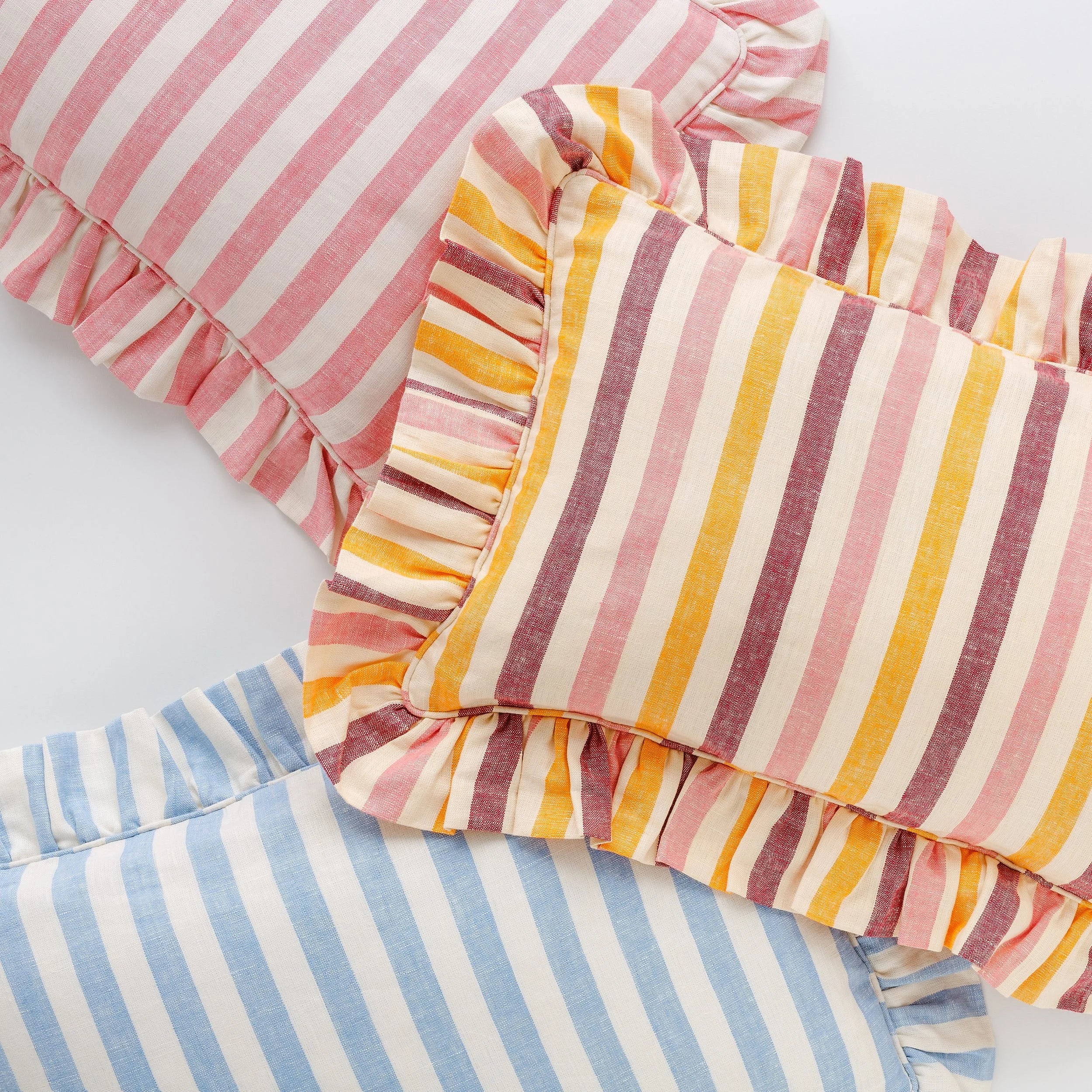Candy stripe frill cushion, cornflower