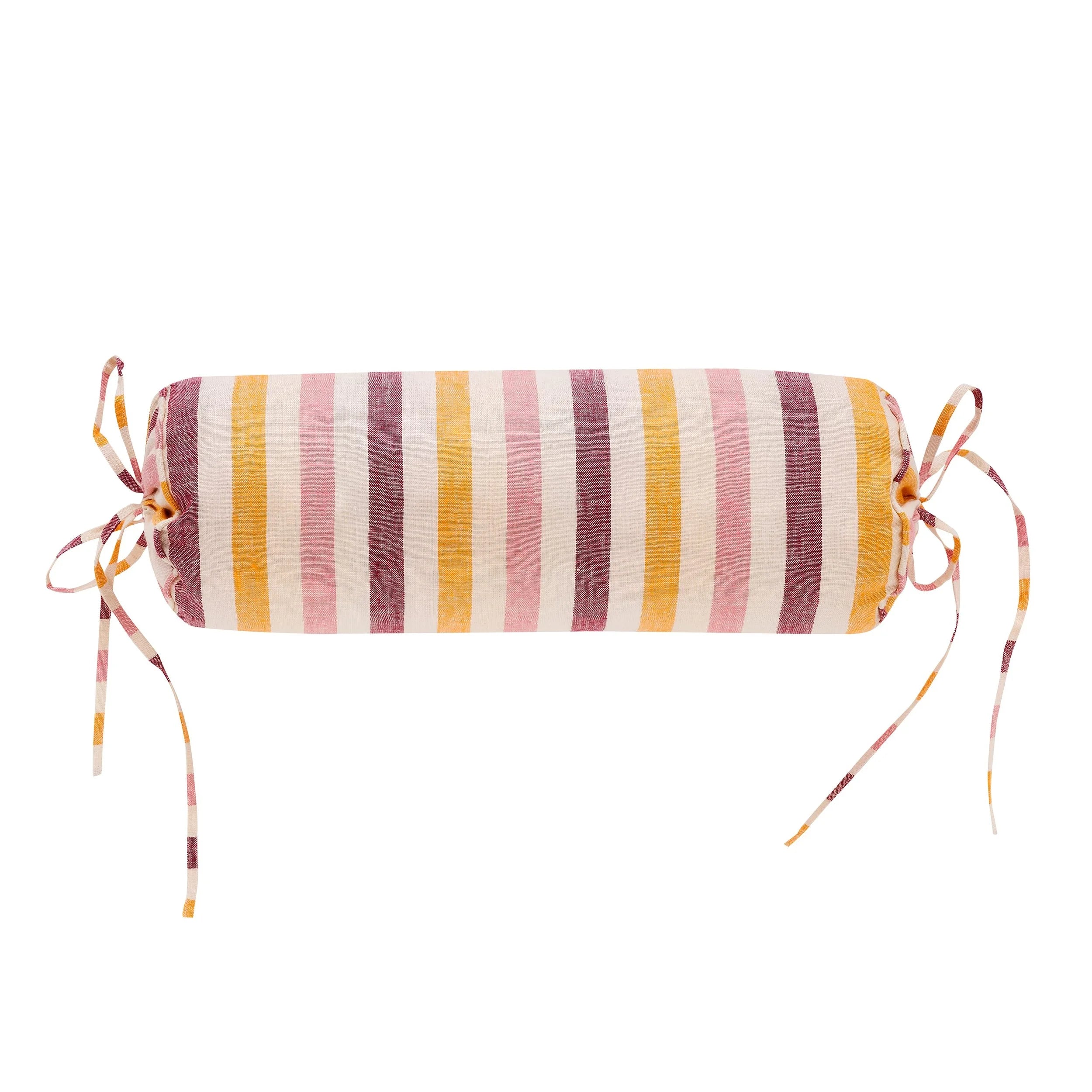 Candy striped bolster cushion, claret