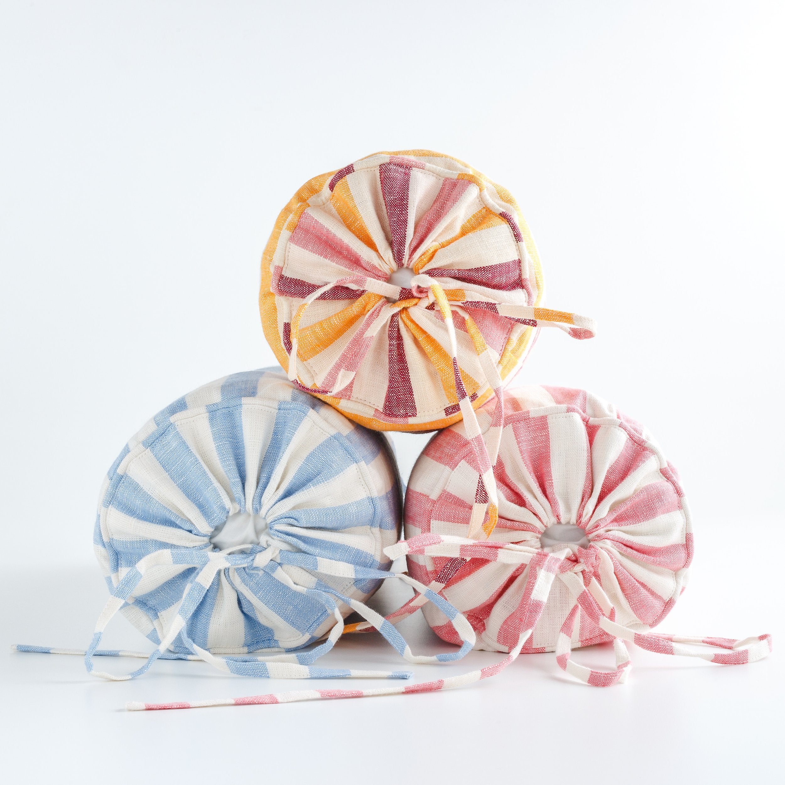 Candy striped embroidered bolster cushion, cornflower