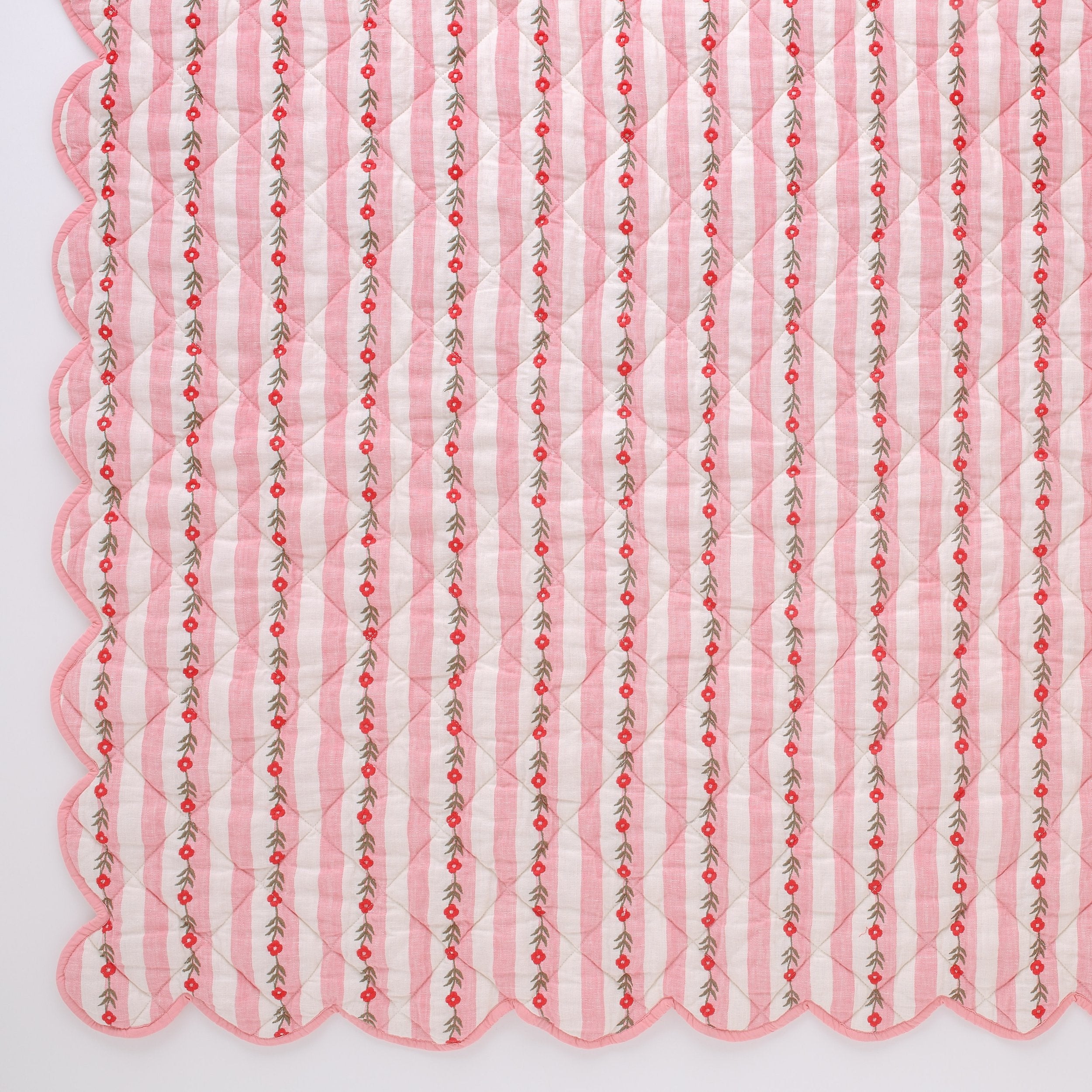 Candy stripe embroidered quilt, peony