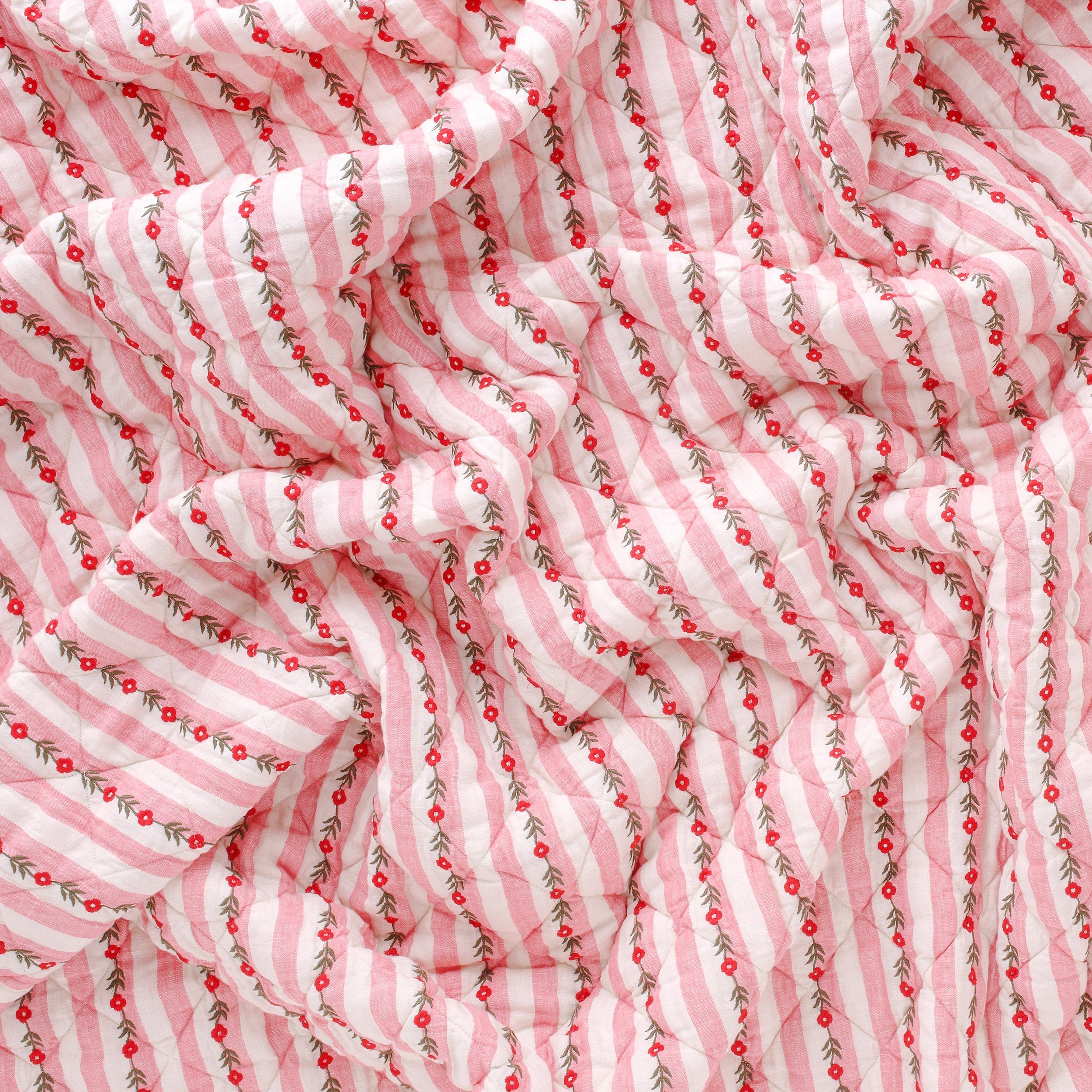 Candy stripe embroidered quilt, peony