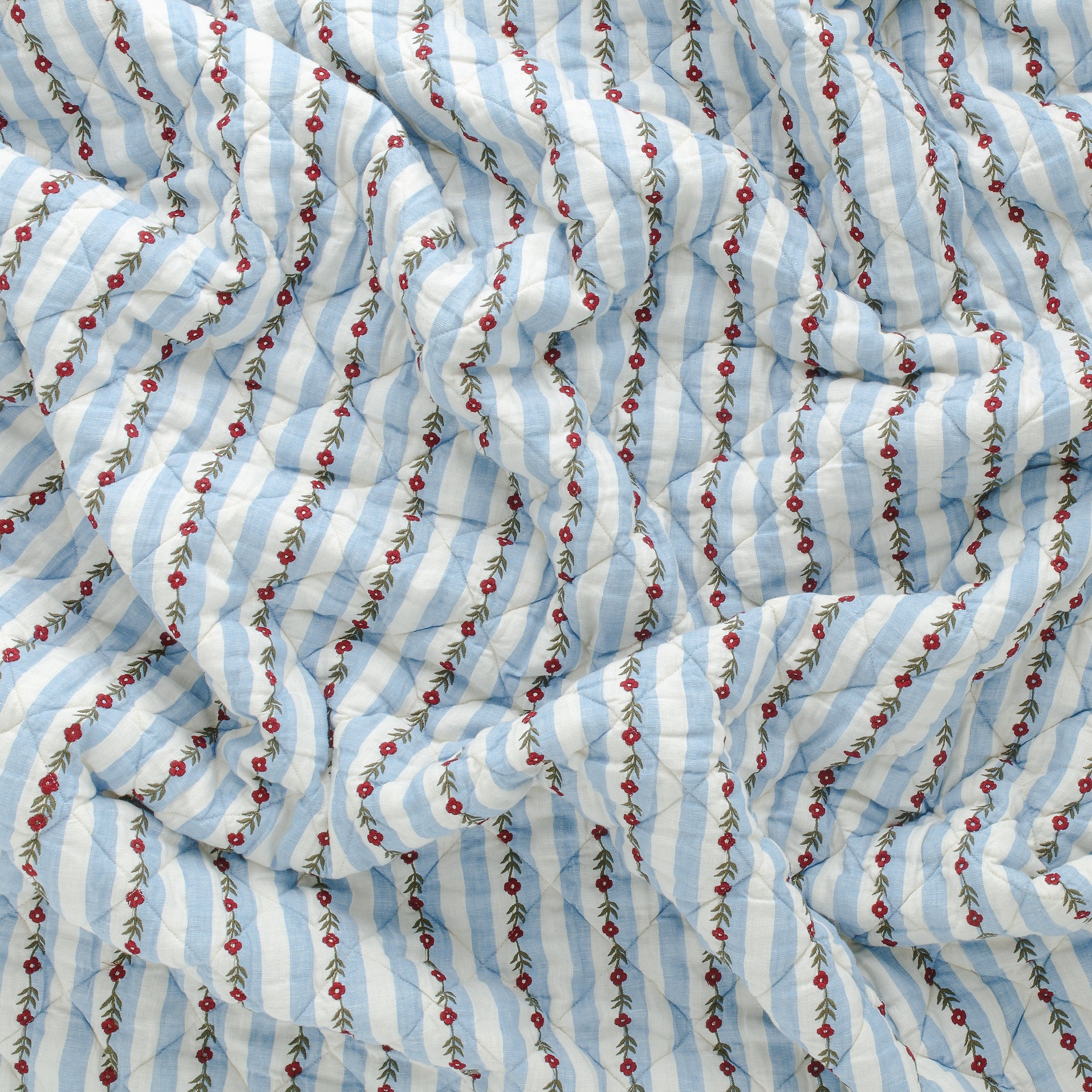 Candy stripe embroidered quilt, cornflower
