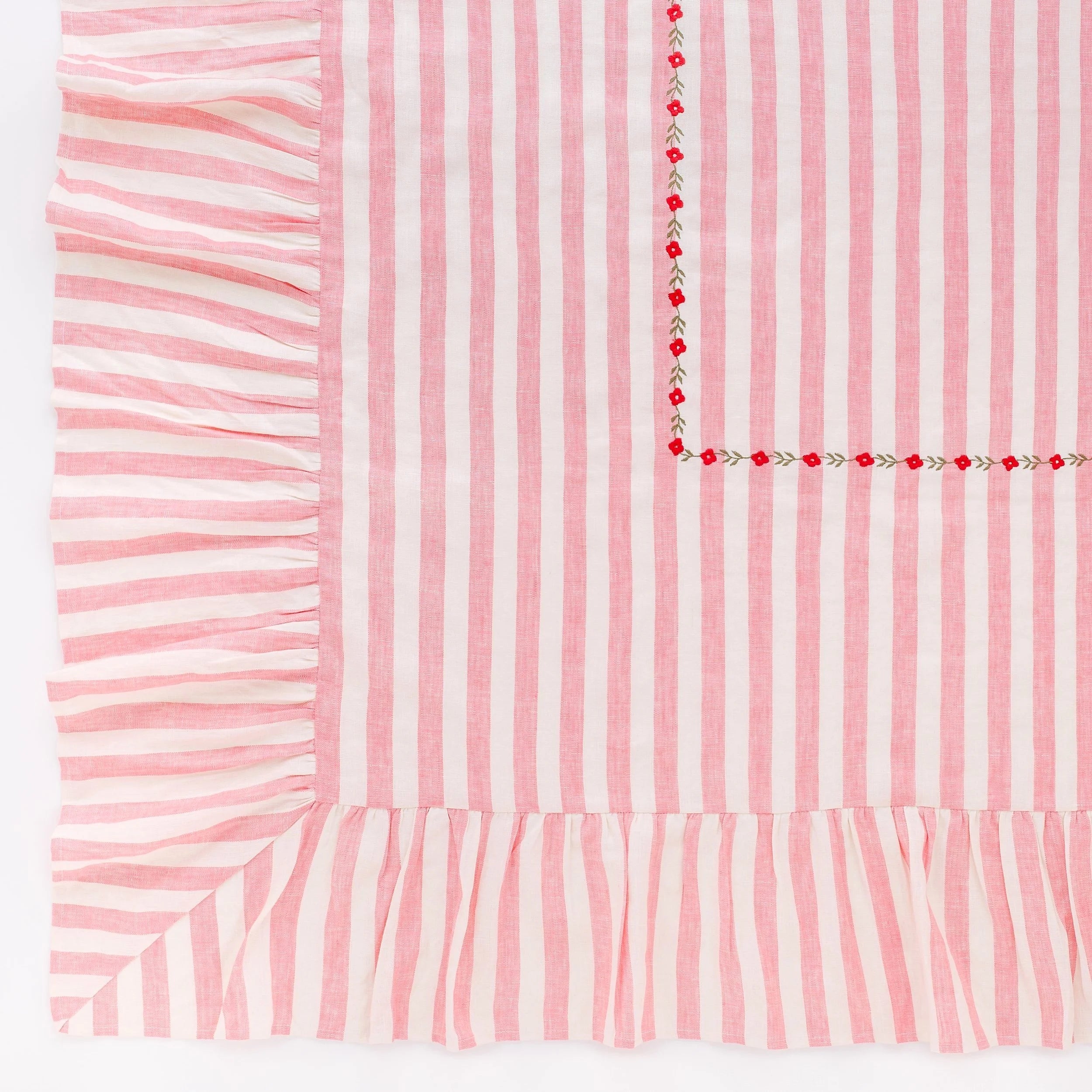 Candy stripe embroidered tablecloth, peony