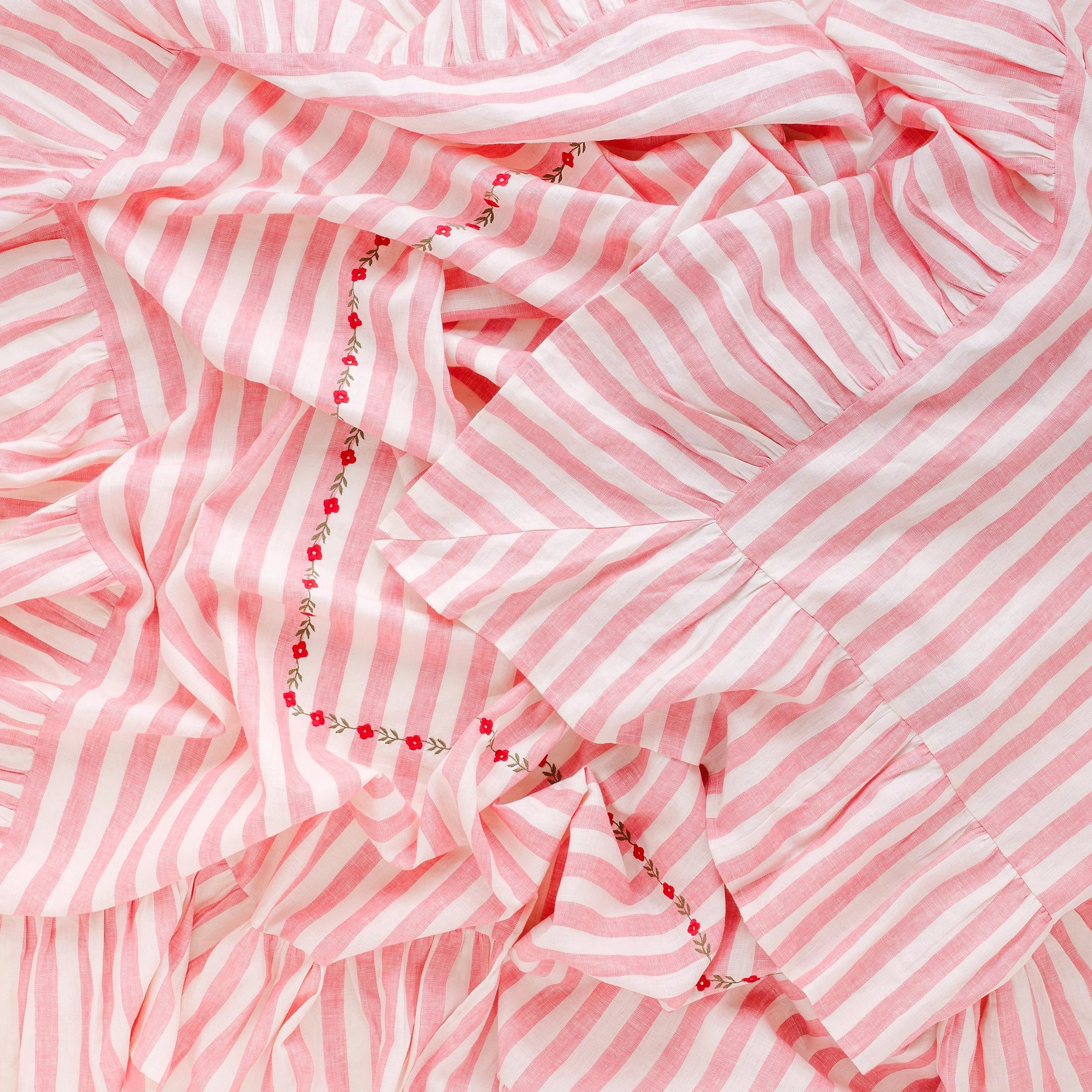 Candy stripe embroidered tablecloth, peony