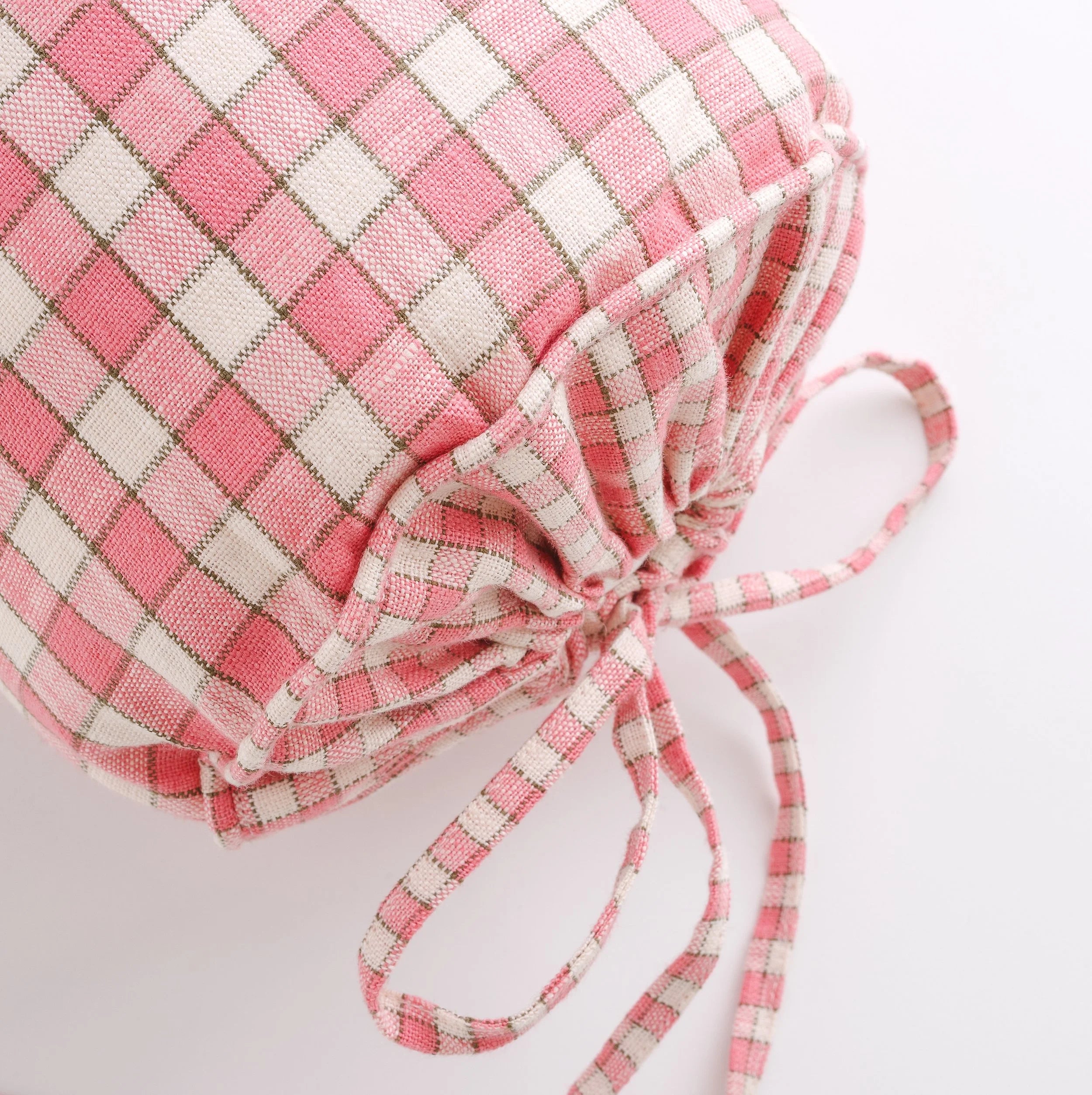 Gingham bolster cushion, peony